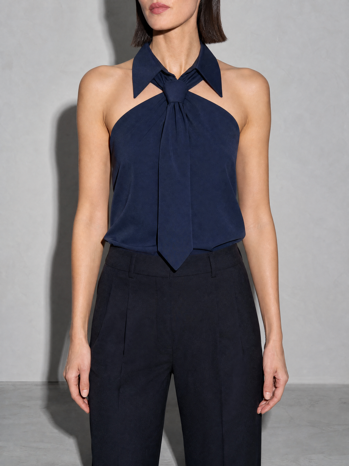 Polo Collar Tie Shirt Women's Design Vest - Dark Blue Premium Fabric Finish Bust To Thigh