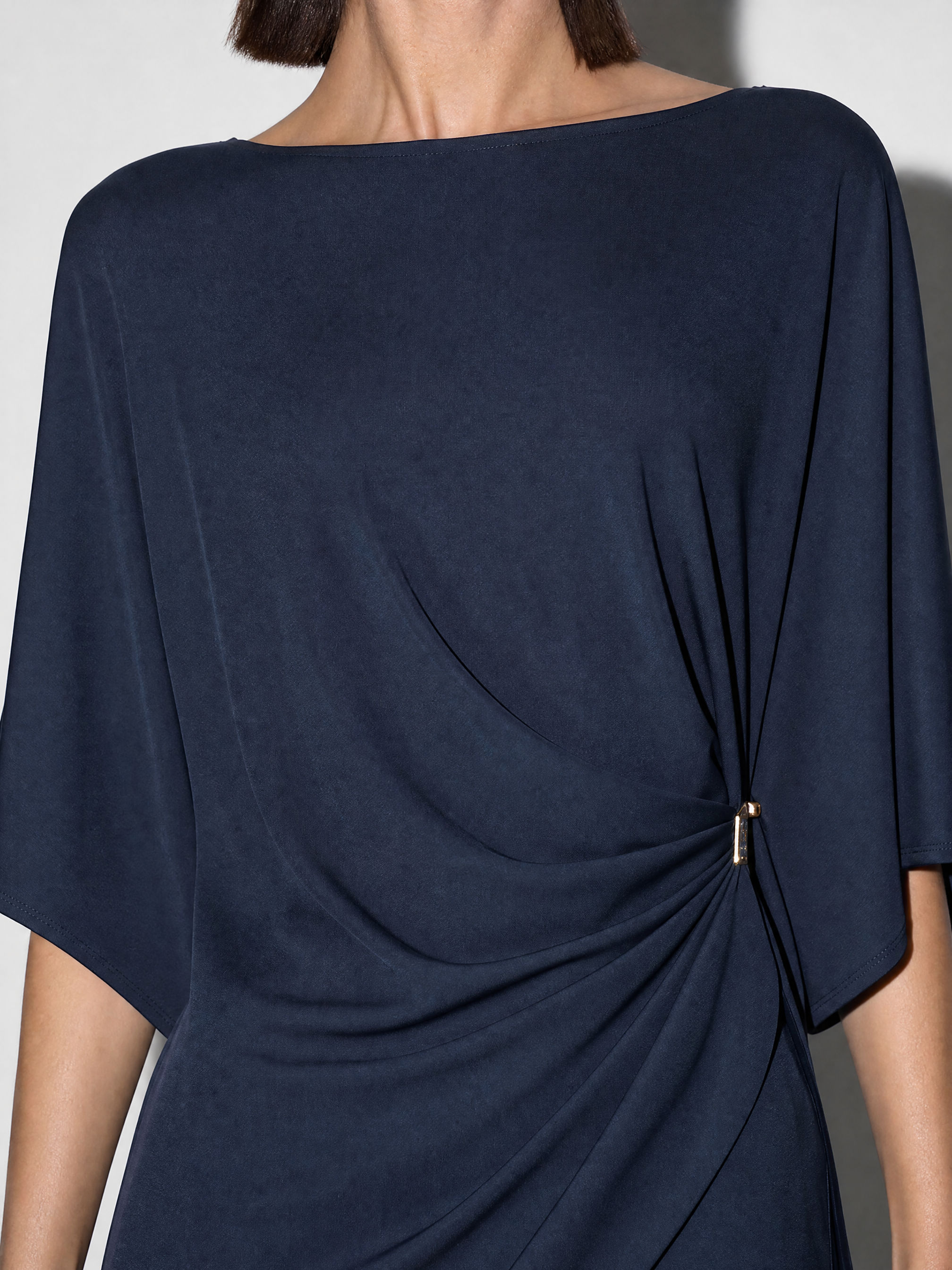 Relaxed-fit Top And High-waisted Wide-leg Pants Two-piece Set - Dark Blue Premium Fabric Finish Macro