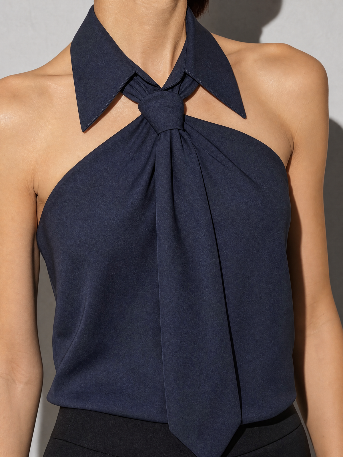 Polo Collar Tie Shirt Women's Design Vest - Dark Blue Premium Fabric Finish Macro