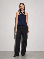 Polo Collar Tie Shirt Women's Design Vest - Dark Blue Premium Fabric Finish Main