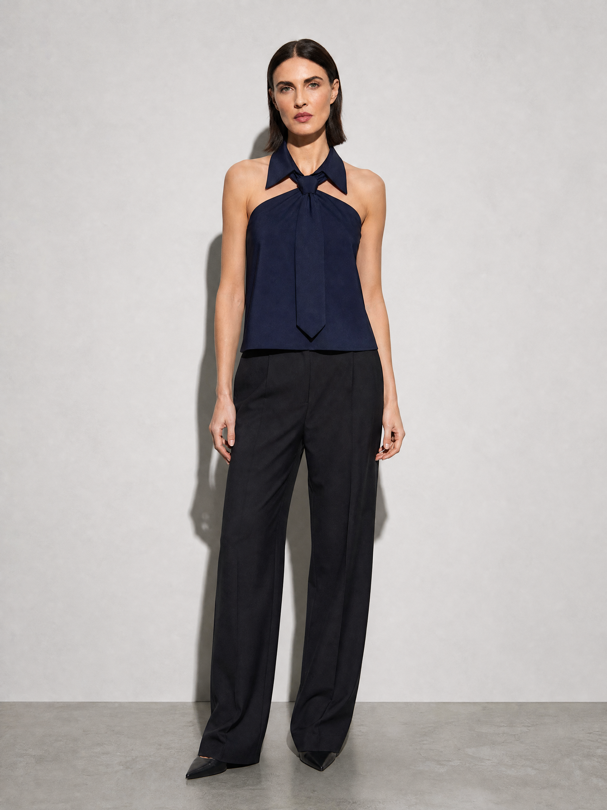 Polo Collar Tie Shirt Women's Design Vest - Dark Blue Premium Fabric Finish Main