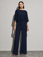 Relaxed-fit Top And High-waisted Wide-leg Pants Two-piece Set - Dark Blue Premium Fabric Finish Main