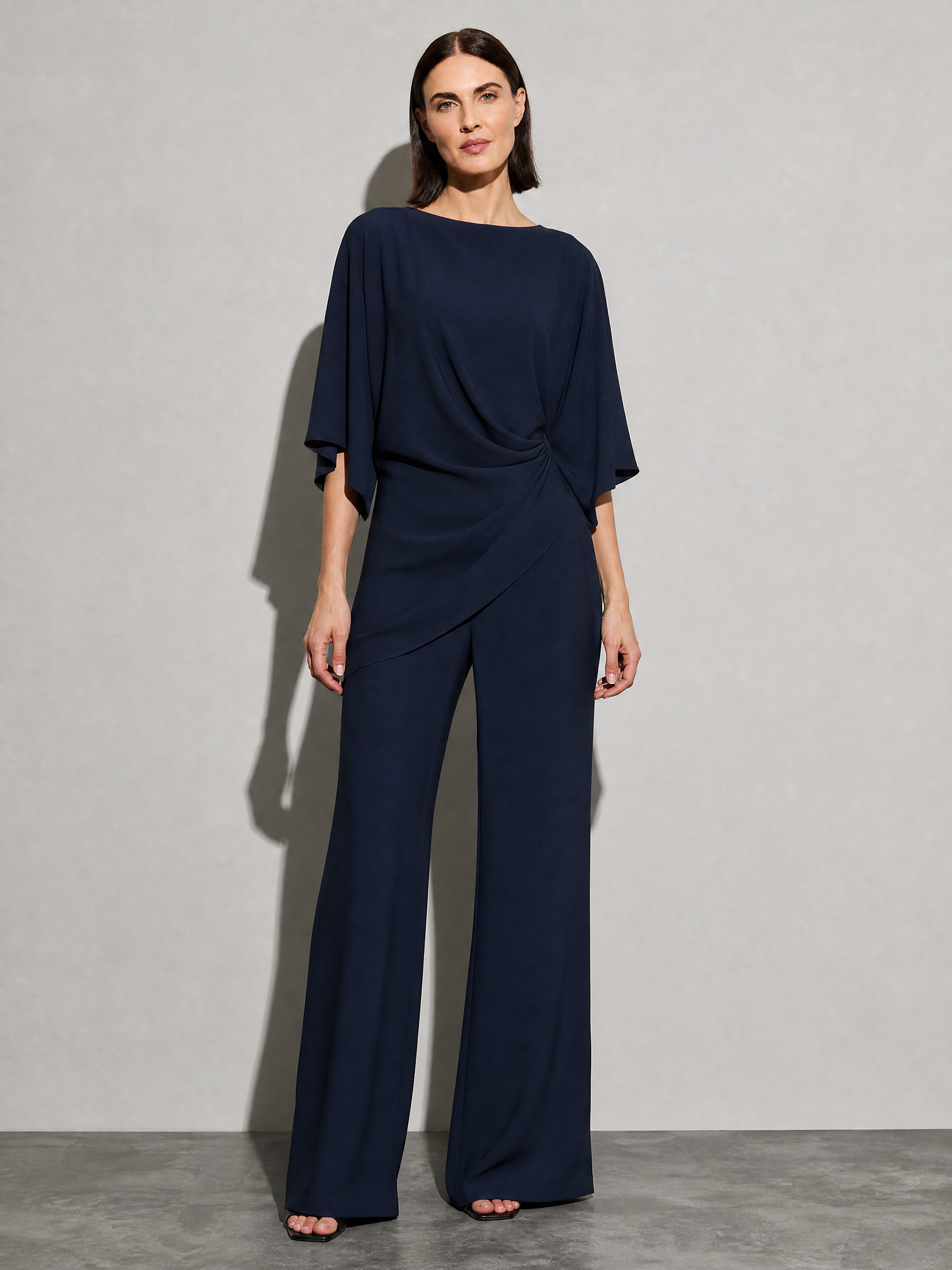 Relaxed-fit Top And High-waisted Wide-leg Pants Two-piece Set - Dark Blue Premium Fabric Finish Main