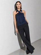 Polo Collar Tie Shirt Women's Design Vest - Dark Blue Premium Fabric Finish Seated Or Lean