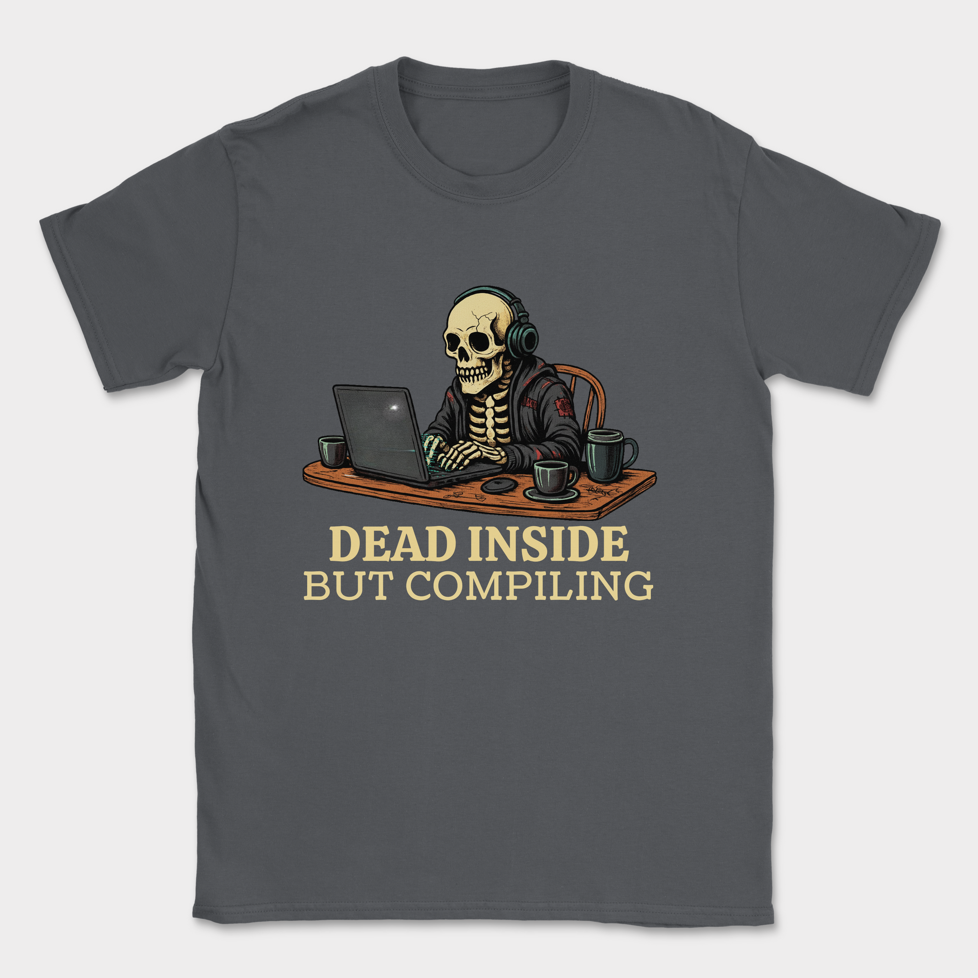 dead inside but compiling shirt — Dark Heather Grey