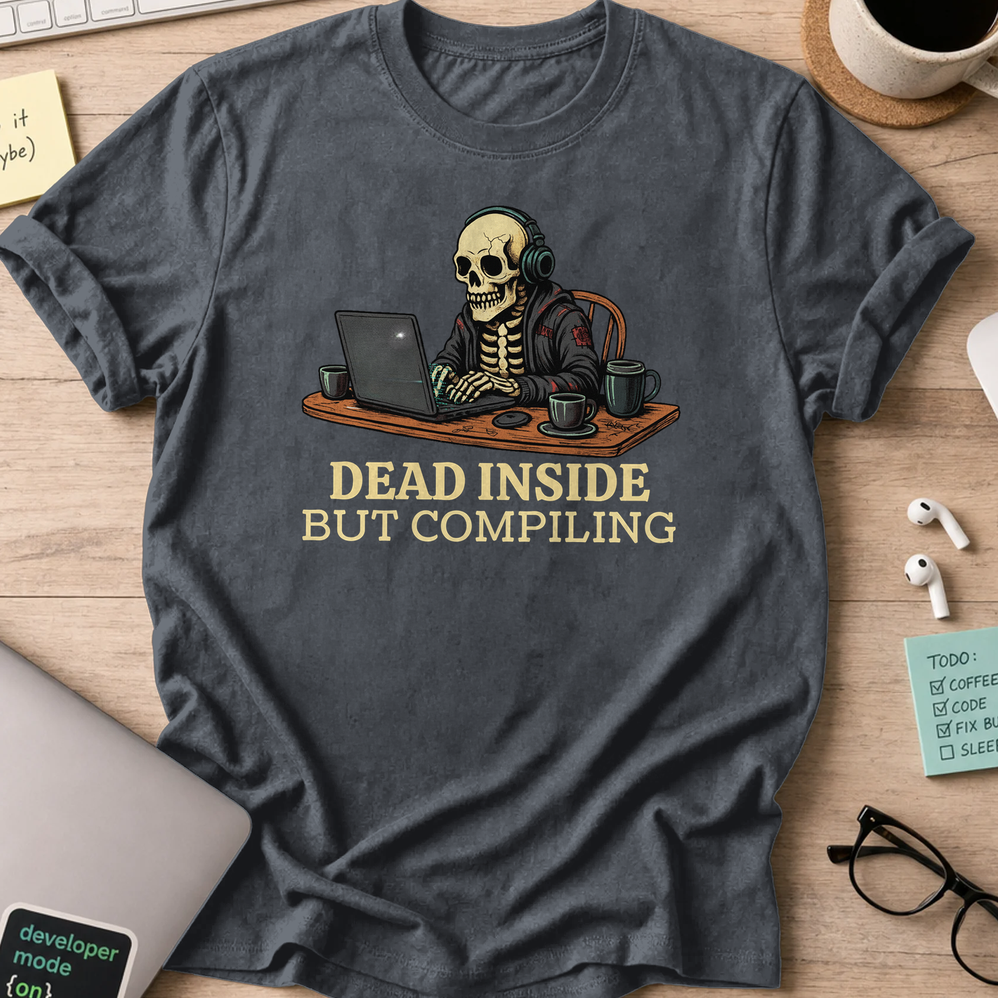 dead inside but compiling shirt - Dark Heather