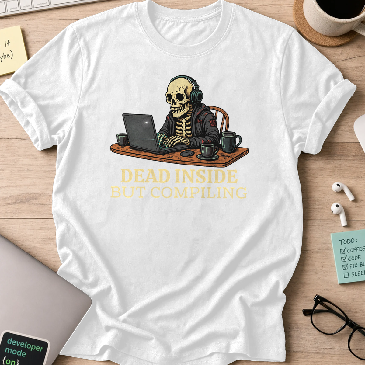 dead inside but compiling shirt - White