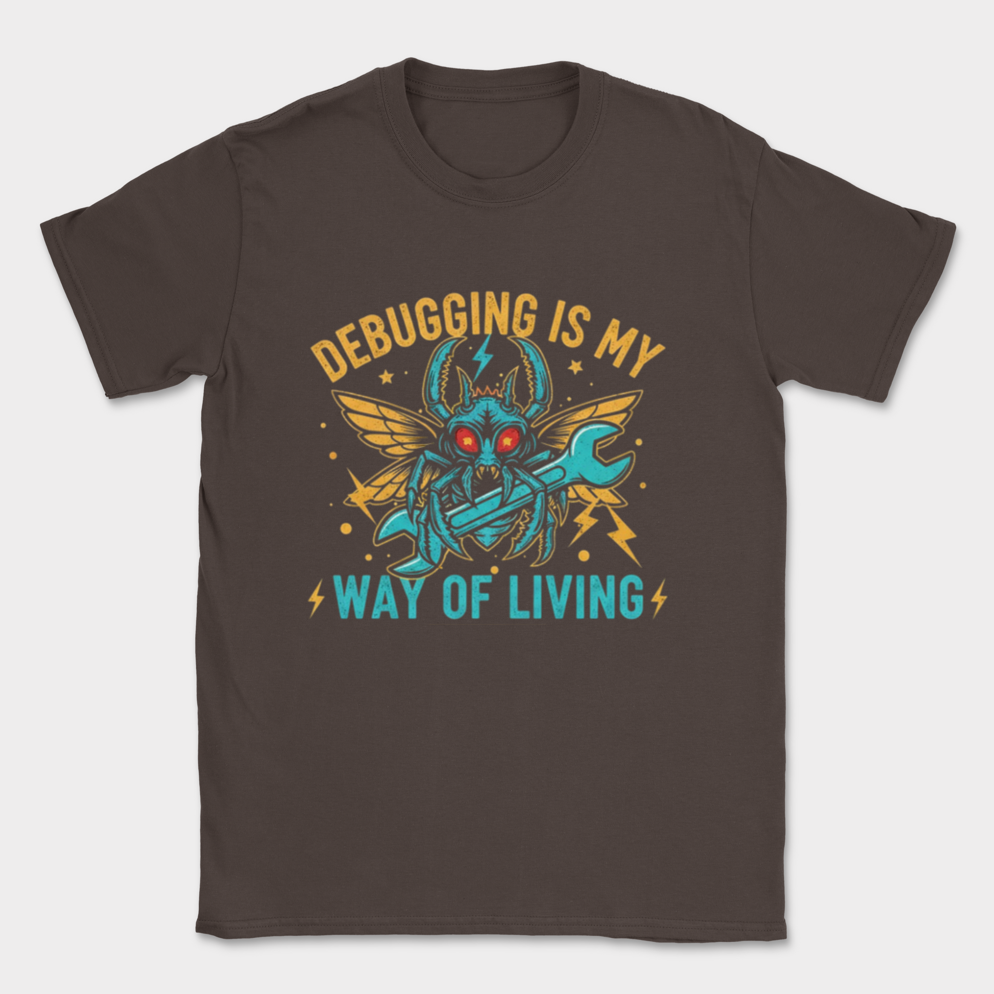 debugging is my new way of living shirt — Dark Chocolate