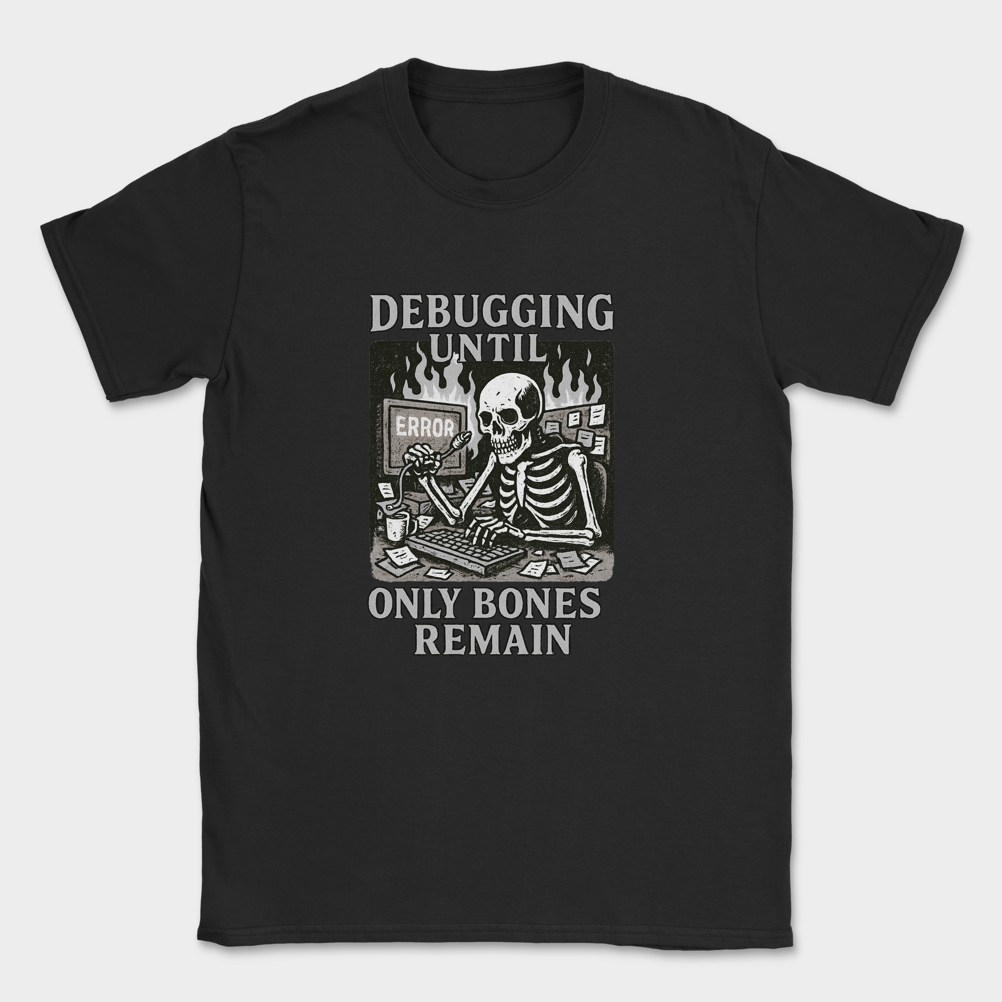 debugging until only bones remain skeleton shirt — Black