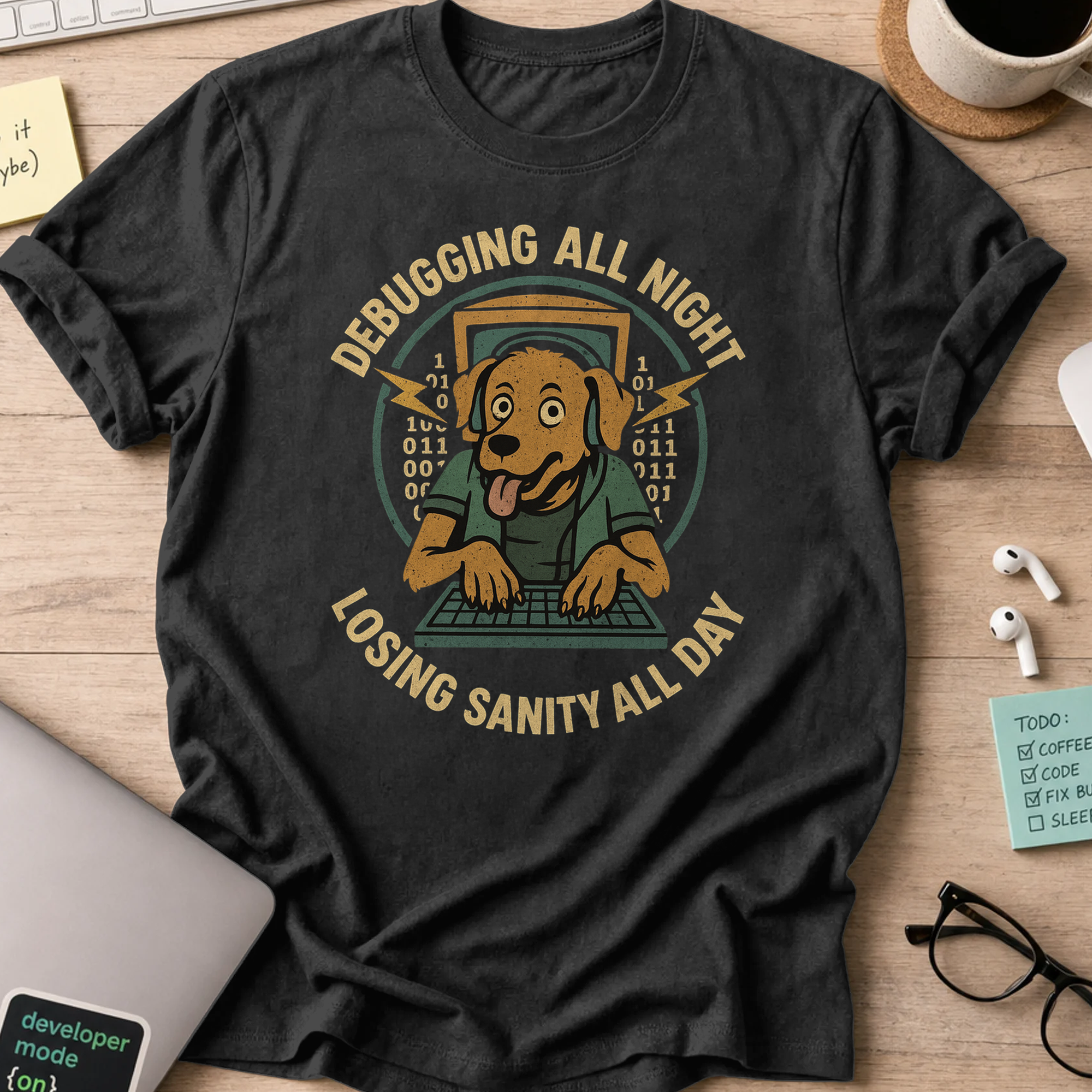 debugging all night losing sanity all day shirt - Black