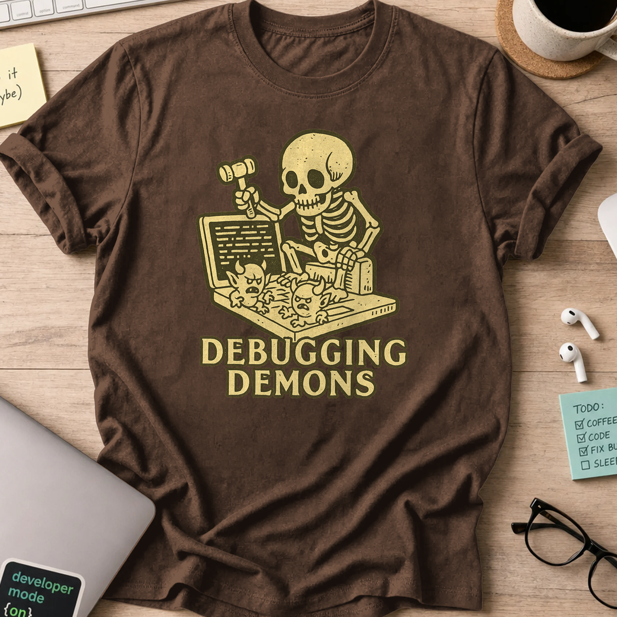 debugging demons shirt - Dark Chocolate