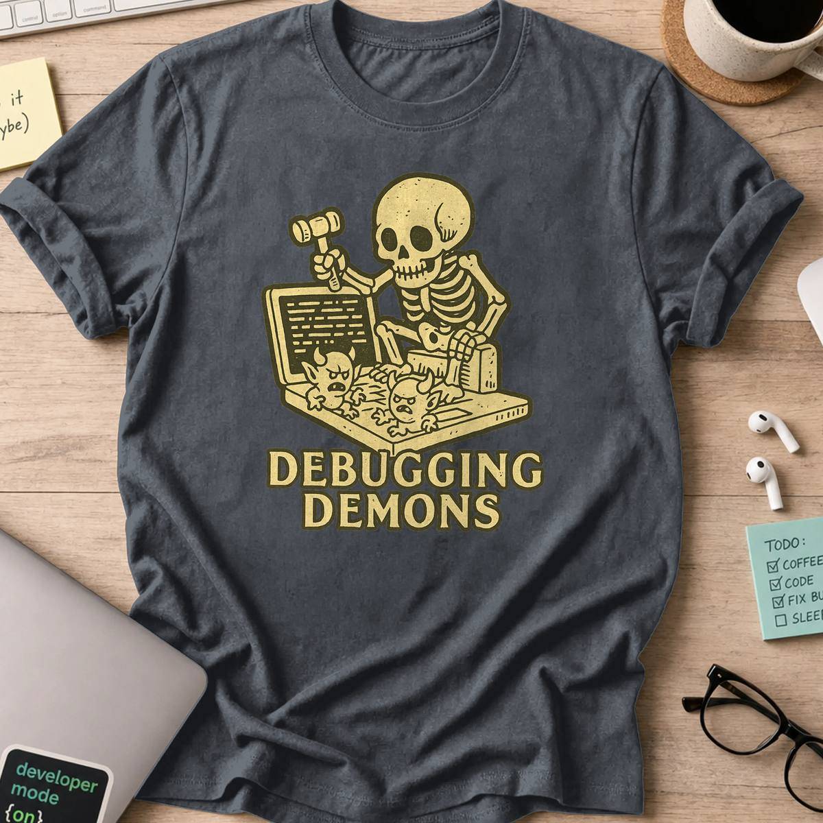 debugging demons shirt - Dark Heather