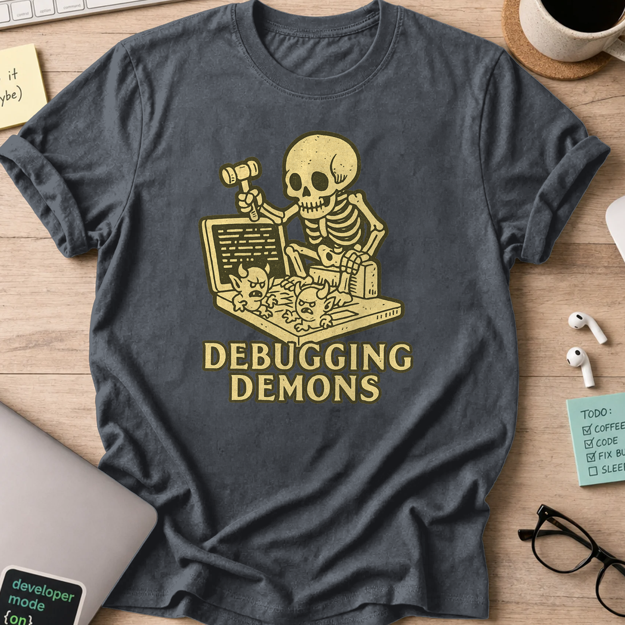 debugging demons shirt - Dark Heather