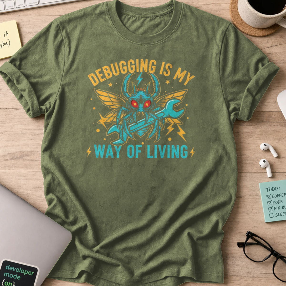 debugging is my new way of living shirt - Military Green