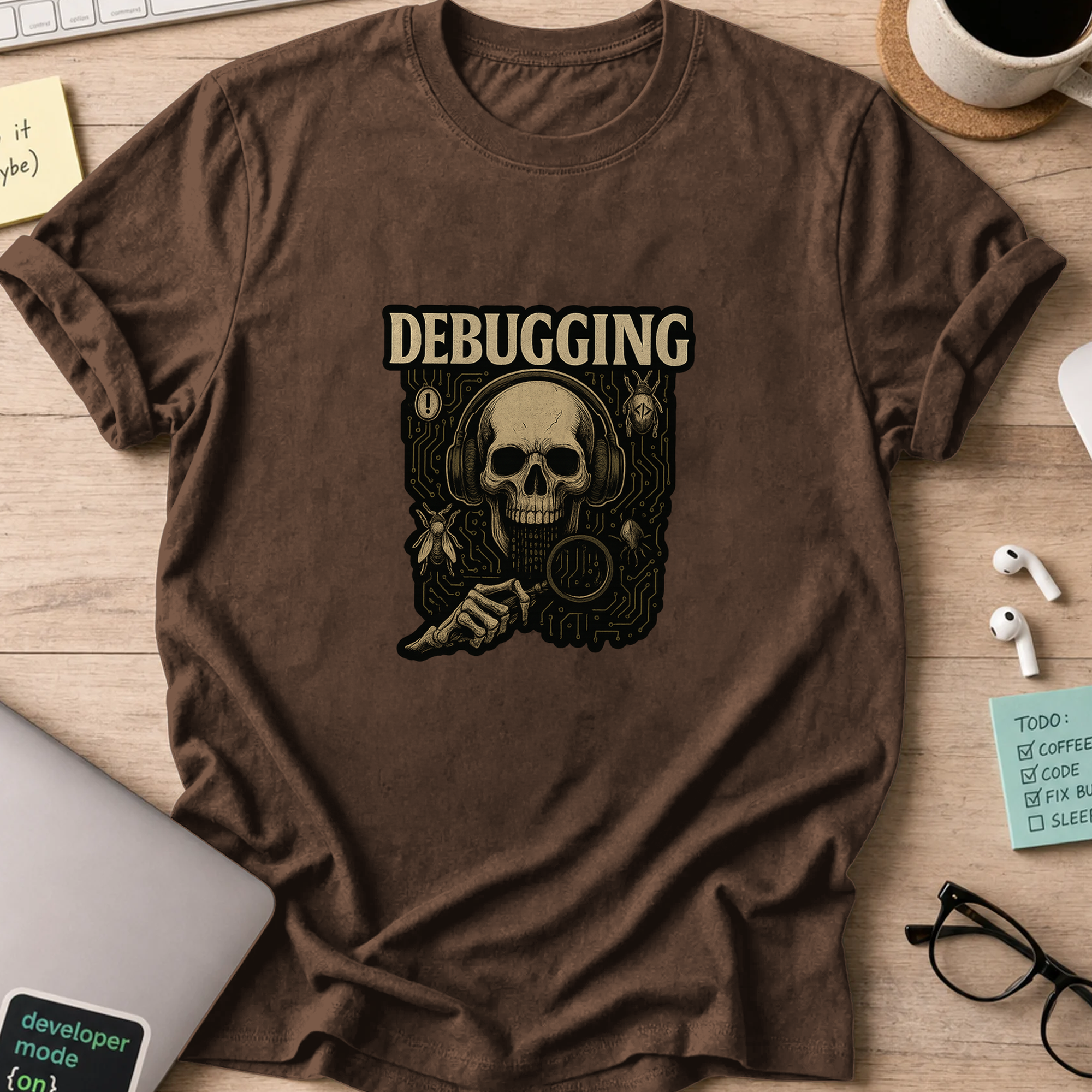 Debugging Skull shirt - Dark Chocolate