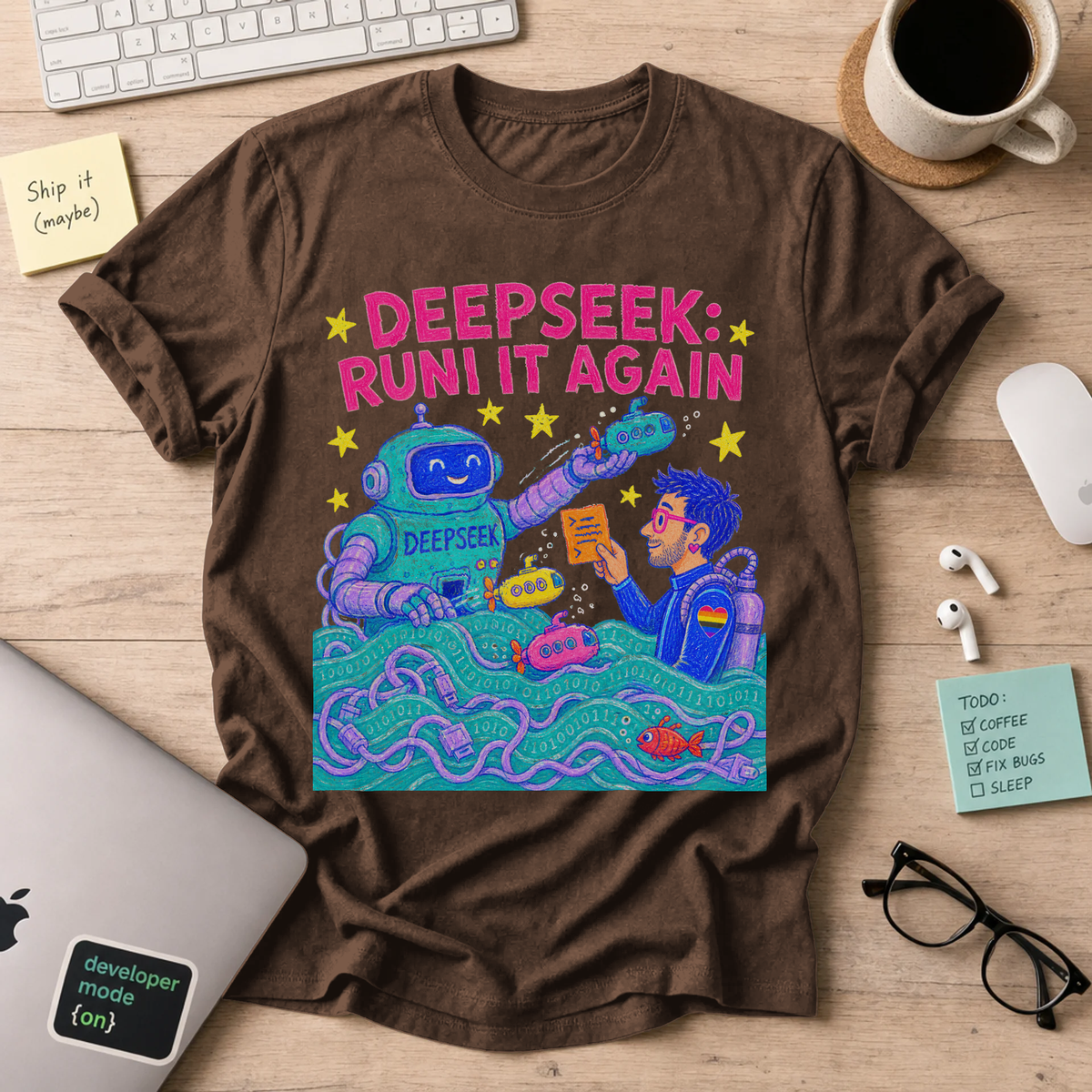 DeepSeek: Run It Again Shirt — Dark Chocolate