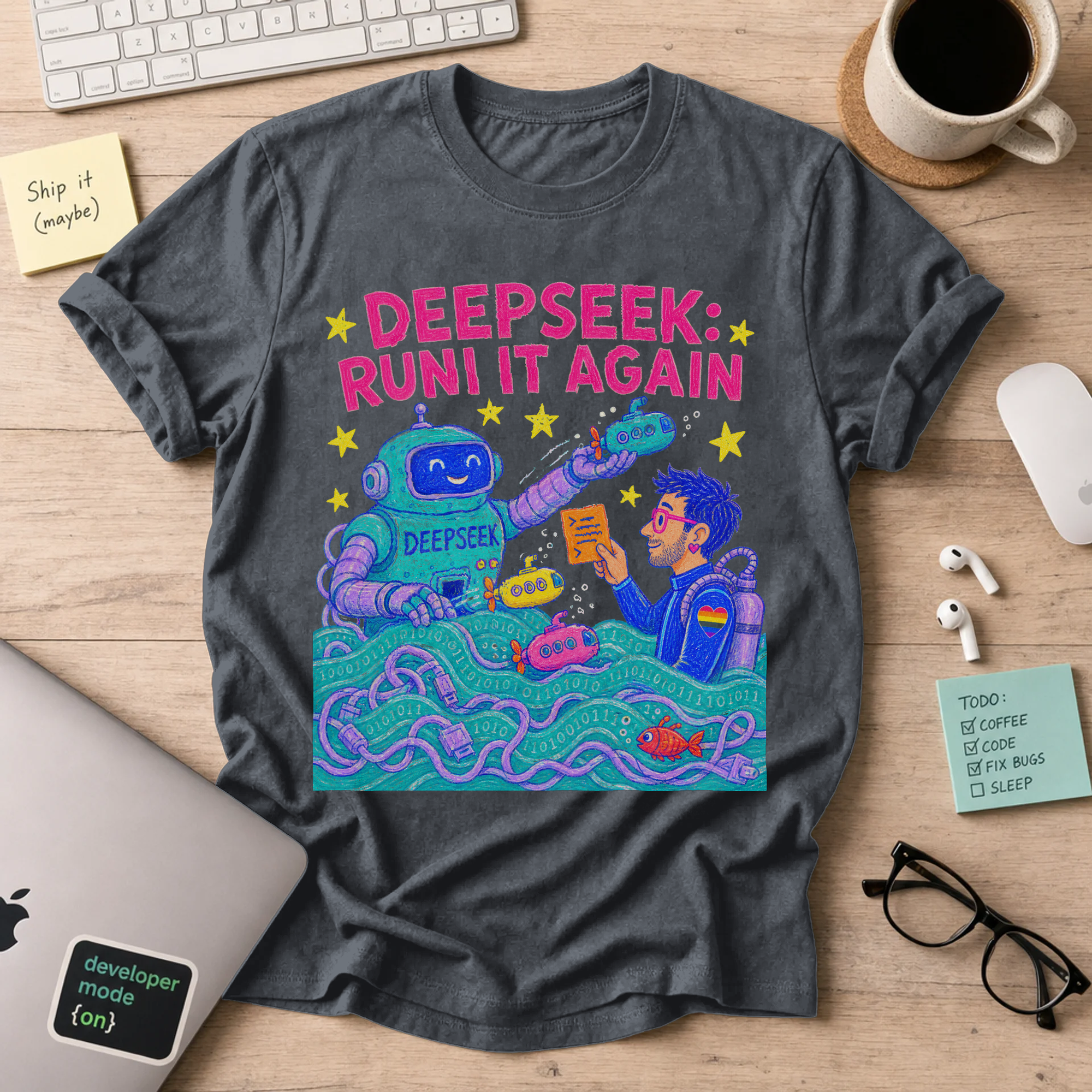 DeepSeek: Run It Again Shirt — Dark Heather