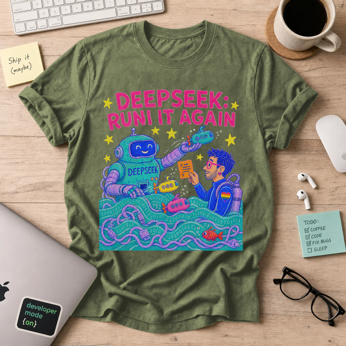 DeepSeek: Run It Again Shirt — Military Green