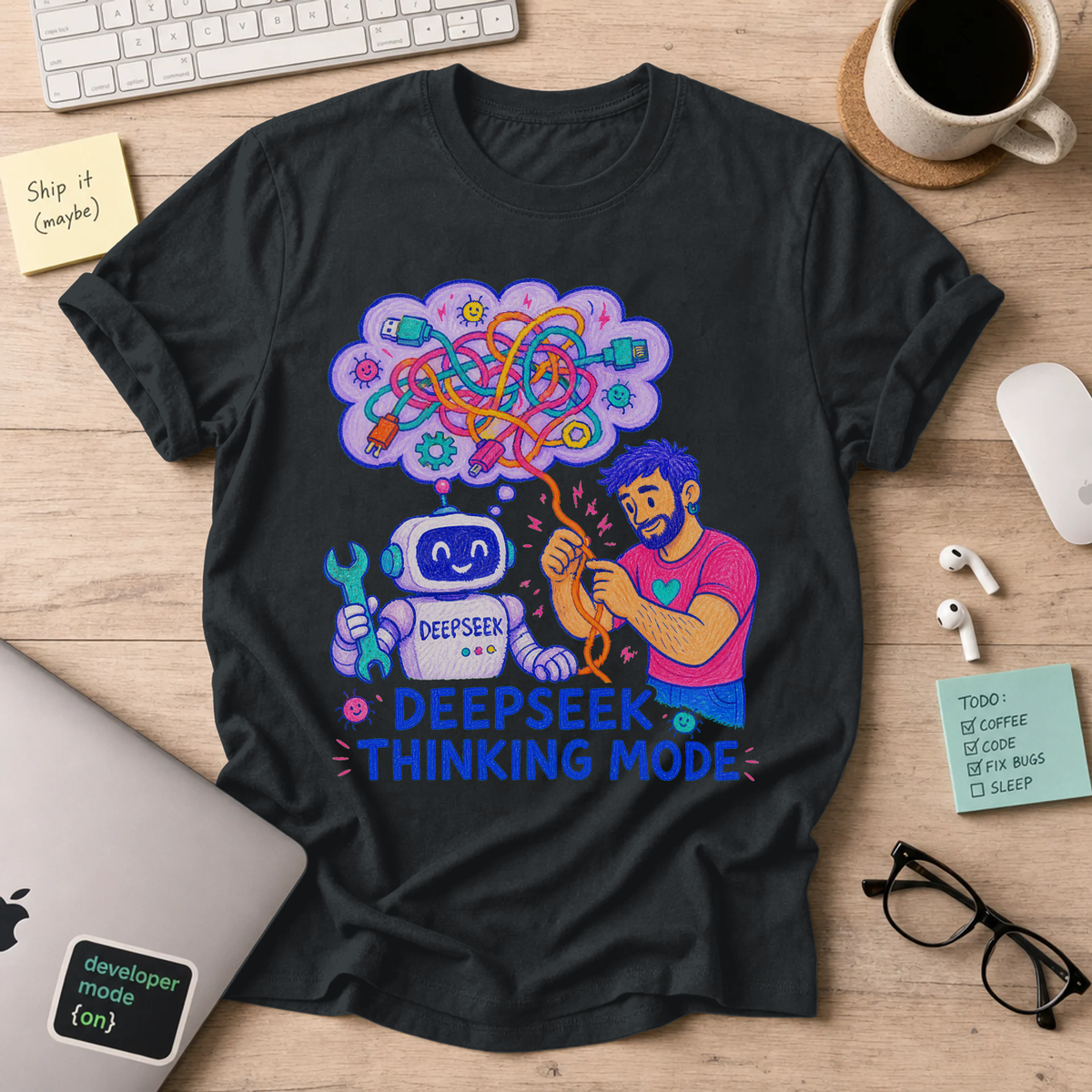 DeepSeek Thinking Mode Shirt — Black