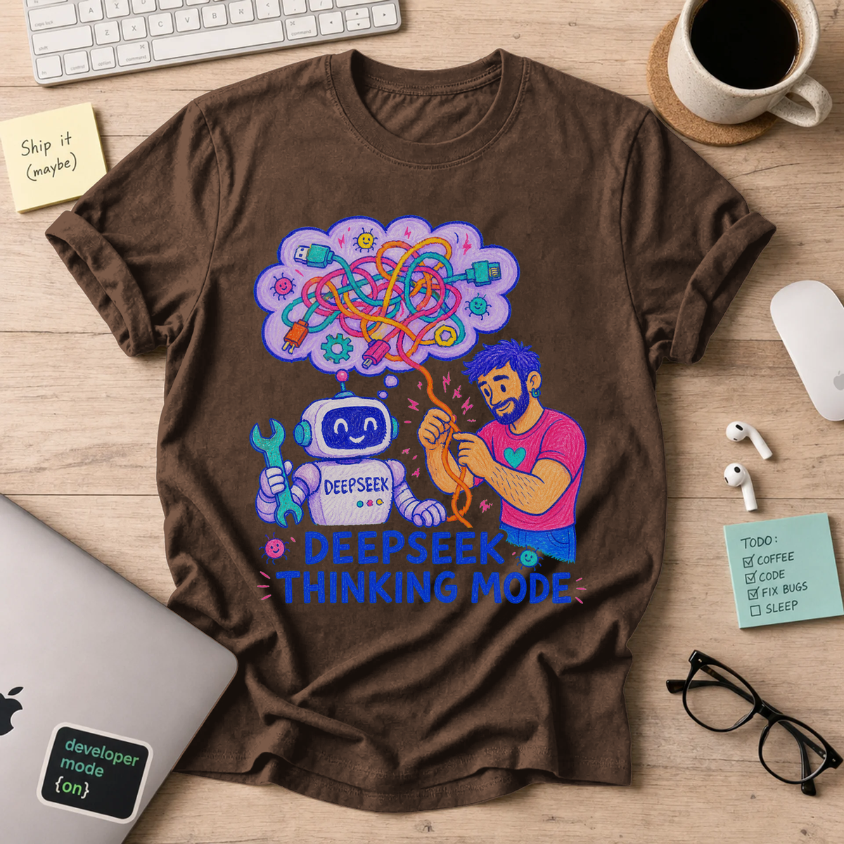 DeepSeek Thinking Mode Shirt — Dark Chocolate