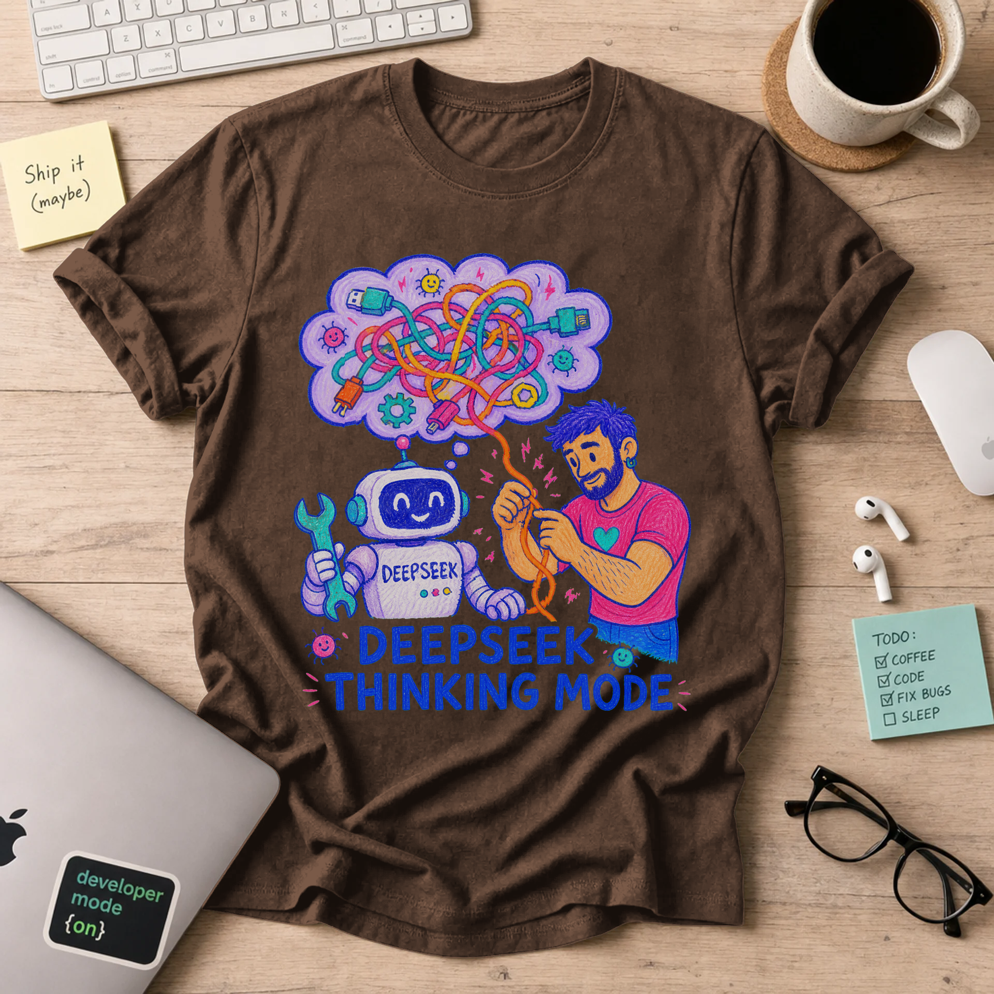 DeepSeek Thinking Mode Shirt — Dark Chocolate