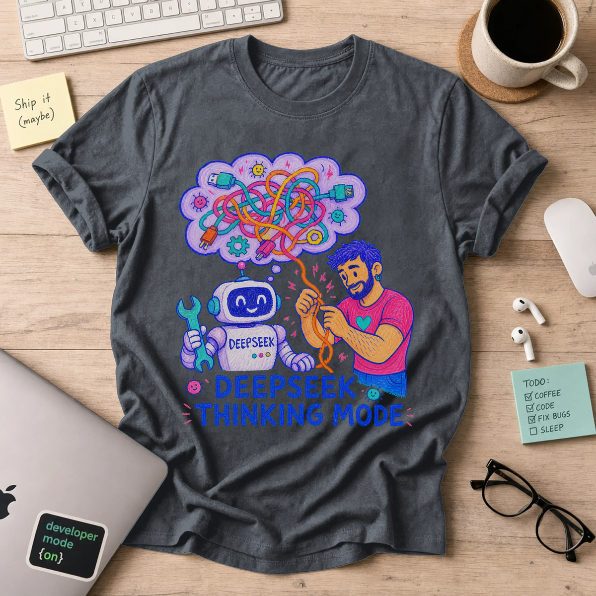 DeepSeek Thinking Mode Shirt — Dark Heather