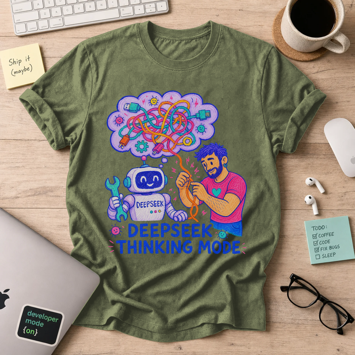 DeepSeek Thinking Mode Shirt — Military Green