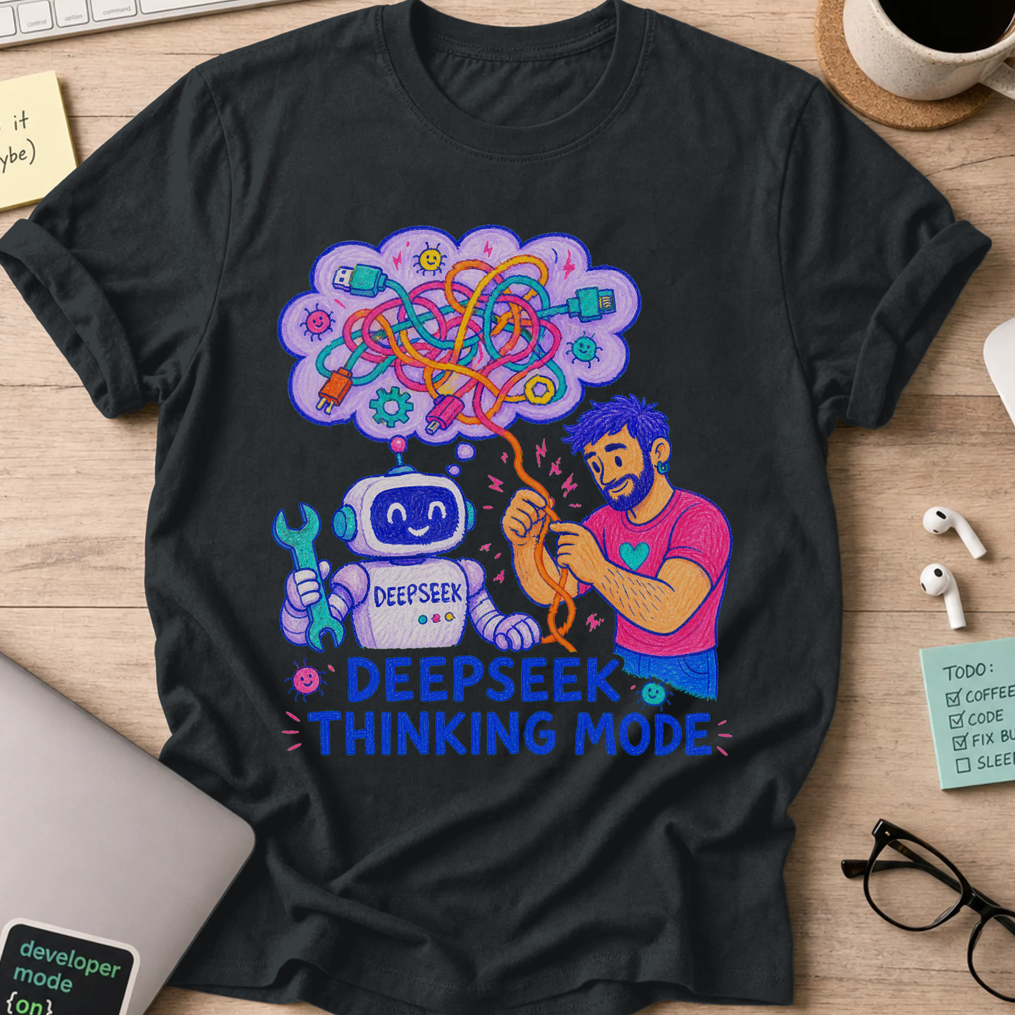 DeepSeek Thinking Mode Shirt — Black storefront mockup