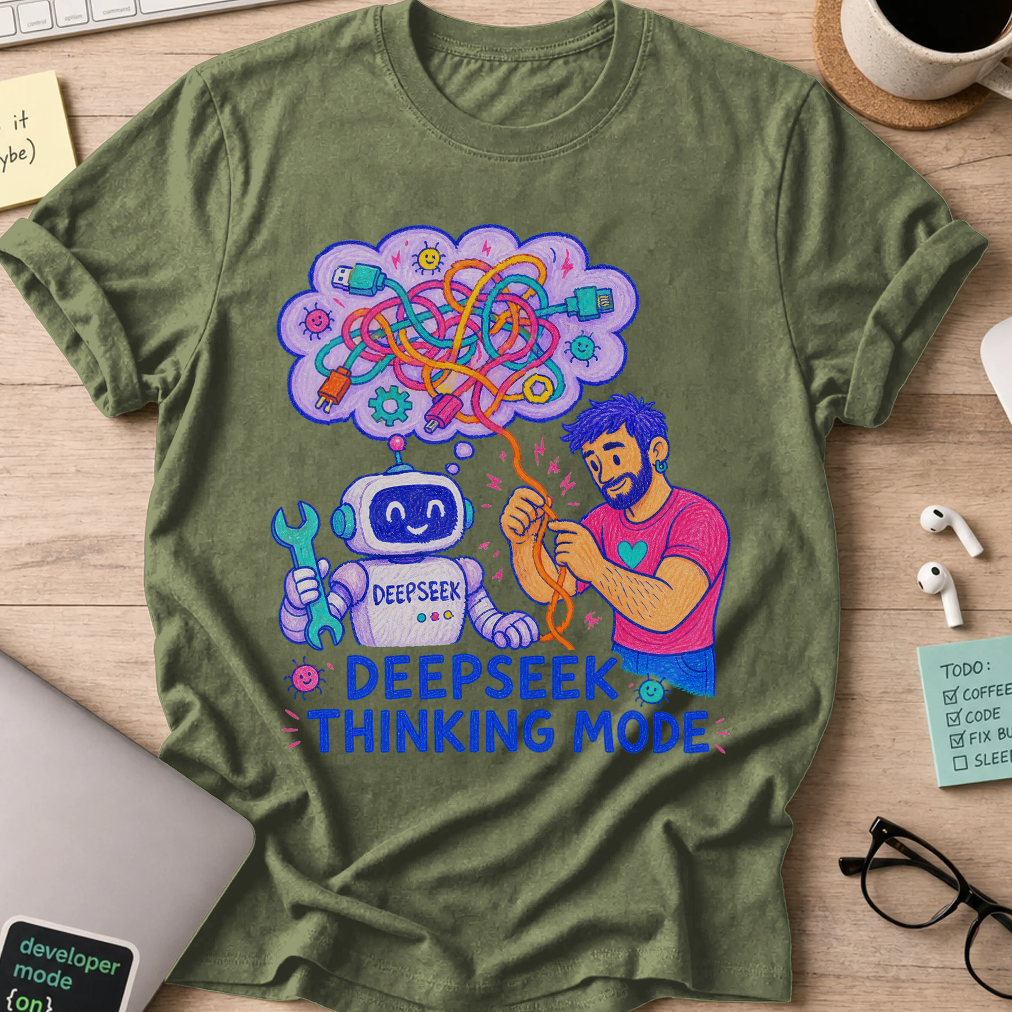 DeepSeek Thinking Mode Shirt — Military Green storefront mockup