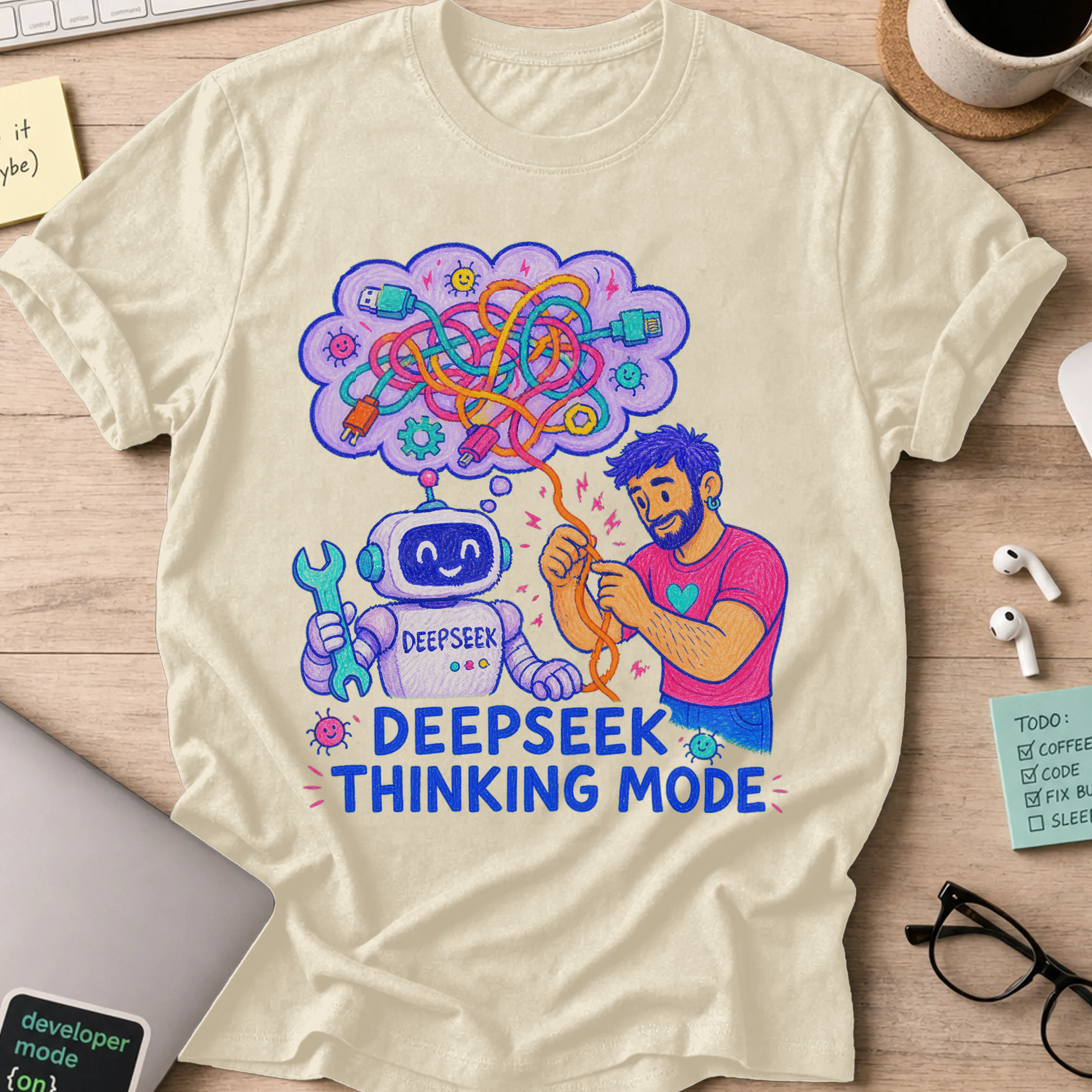 DeepSeek Thinking Mode Shirt — Natural storefront mockup
