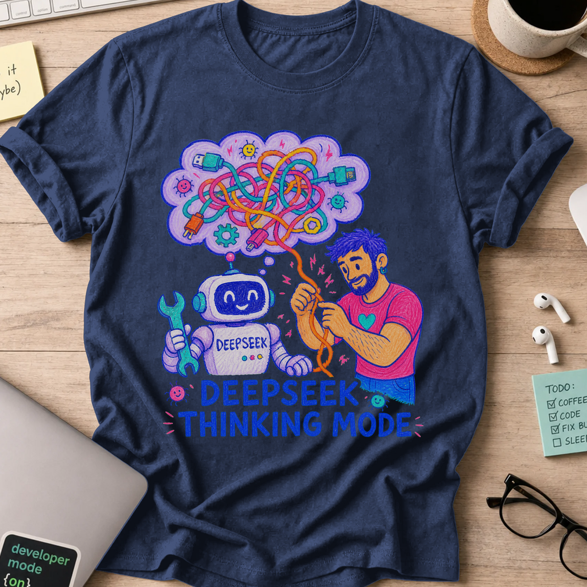 DeepSeek Thinking Mode Shirt — Navy storefront mockup