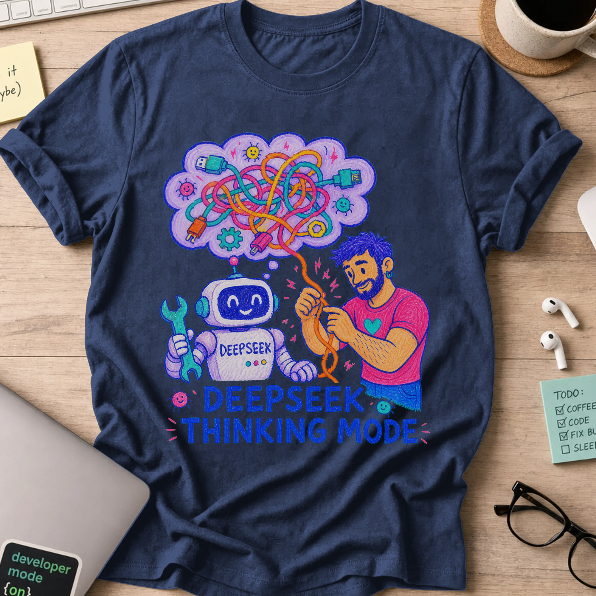DeepSeek Thinking Mode Shirt — Navy storefront mockup