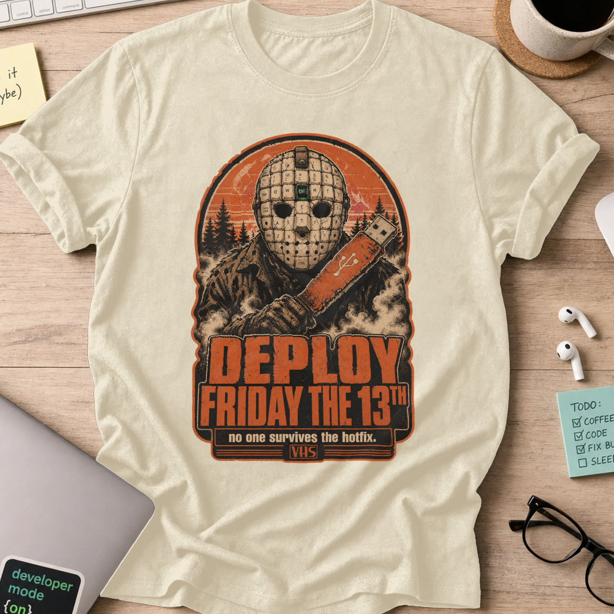 Deploy Friday the 13th Shirt — Natural storefront mockup