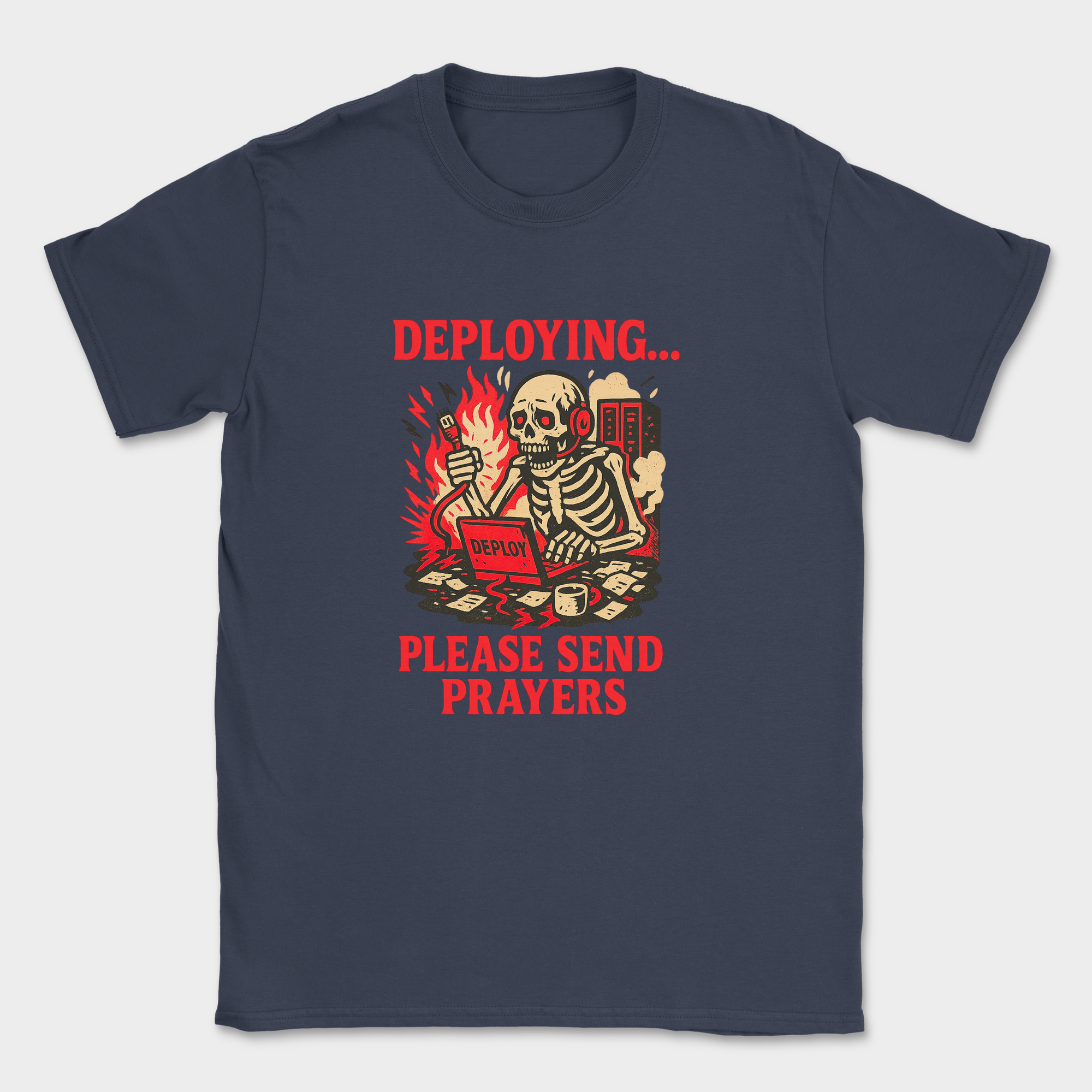 deploying… please send prayers skeleton shirt — Navy