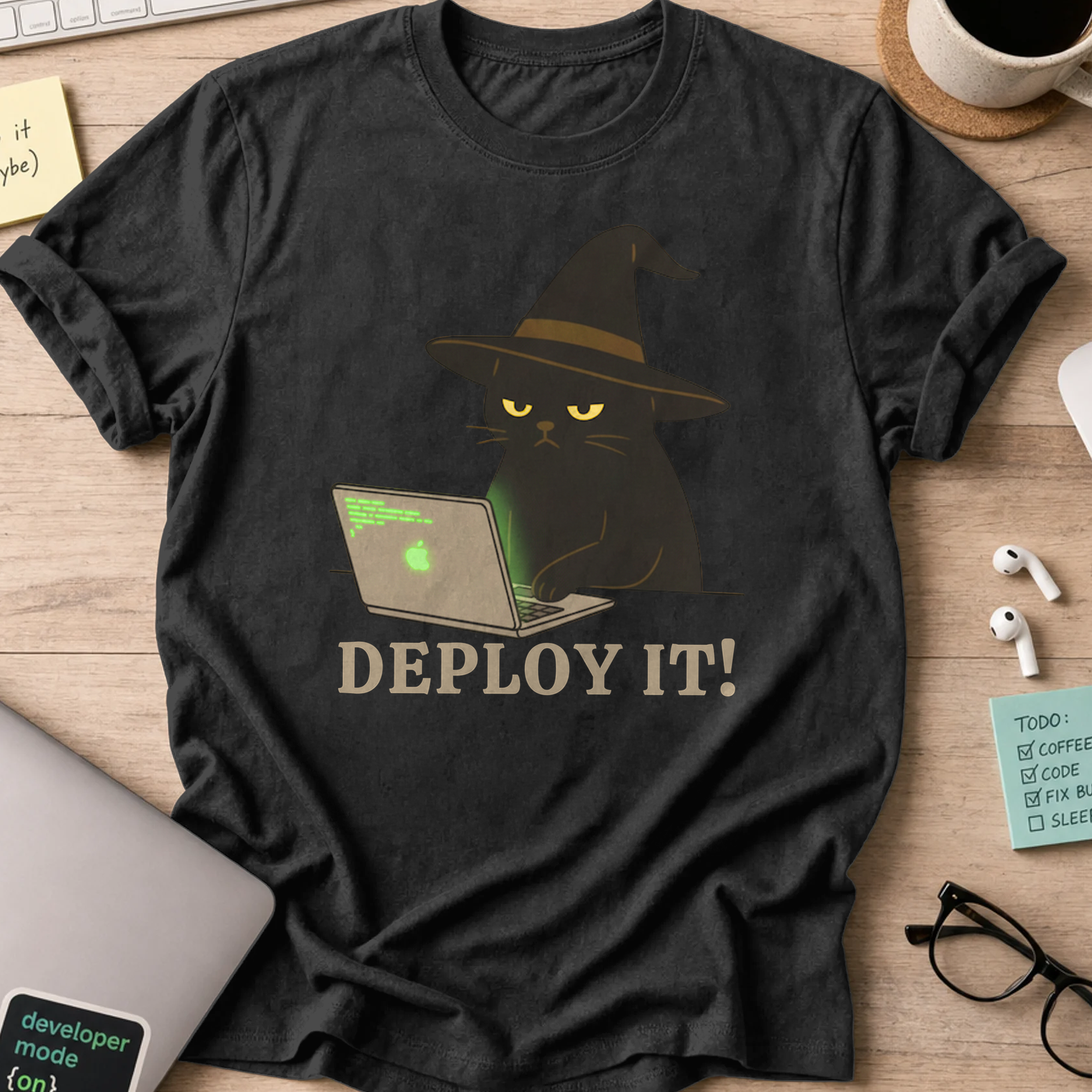 deploy it cat shirt - Black