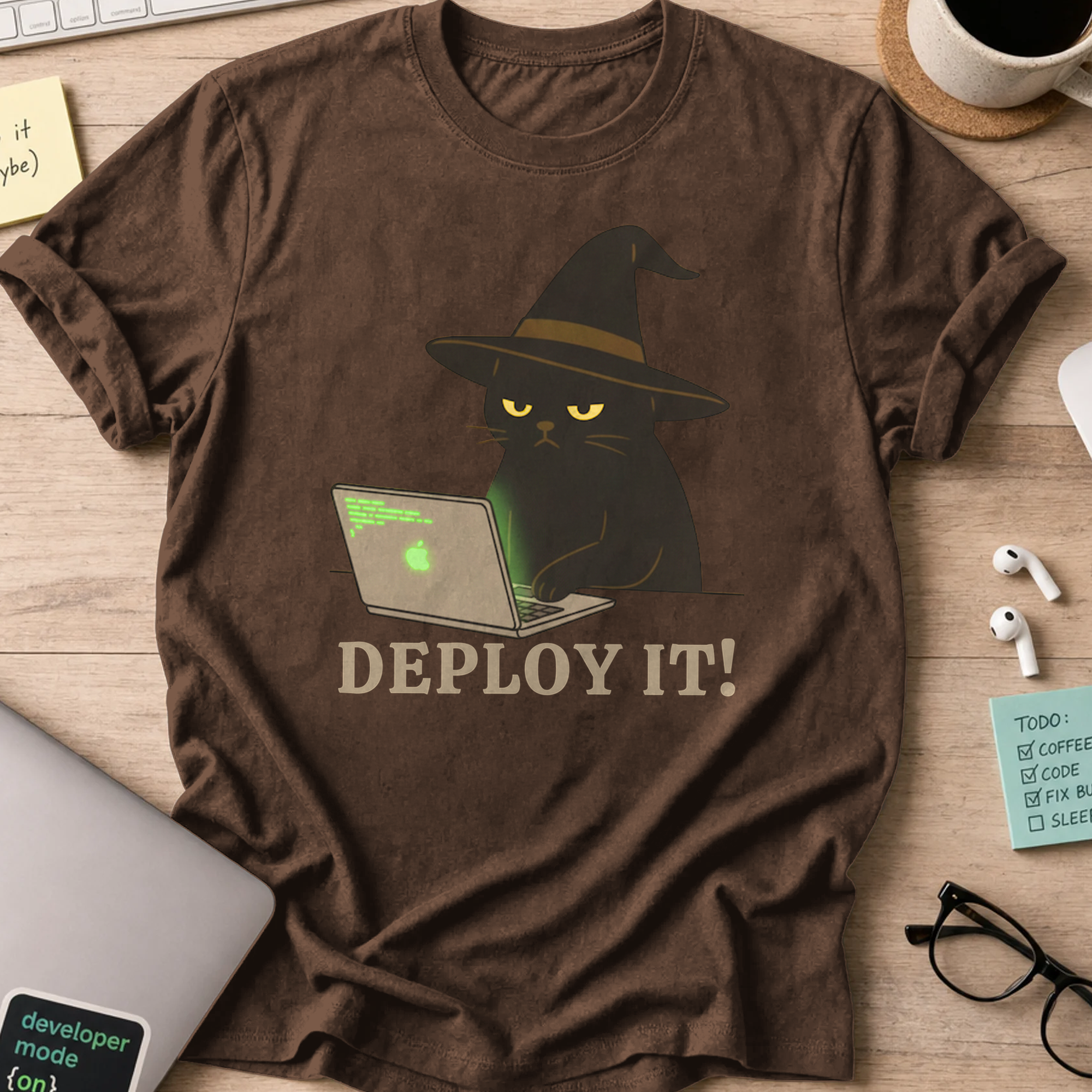 deploy it cat shirt - Dark Chocolate