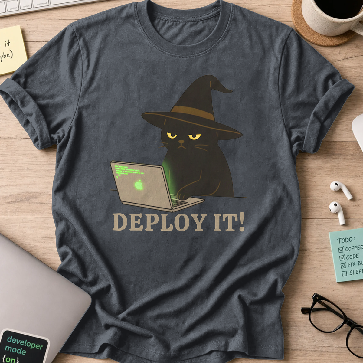 deploy it cat shirt - Dark Heather