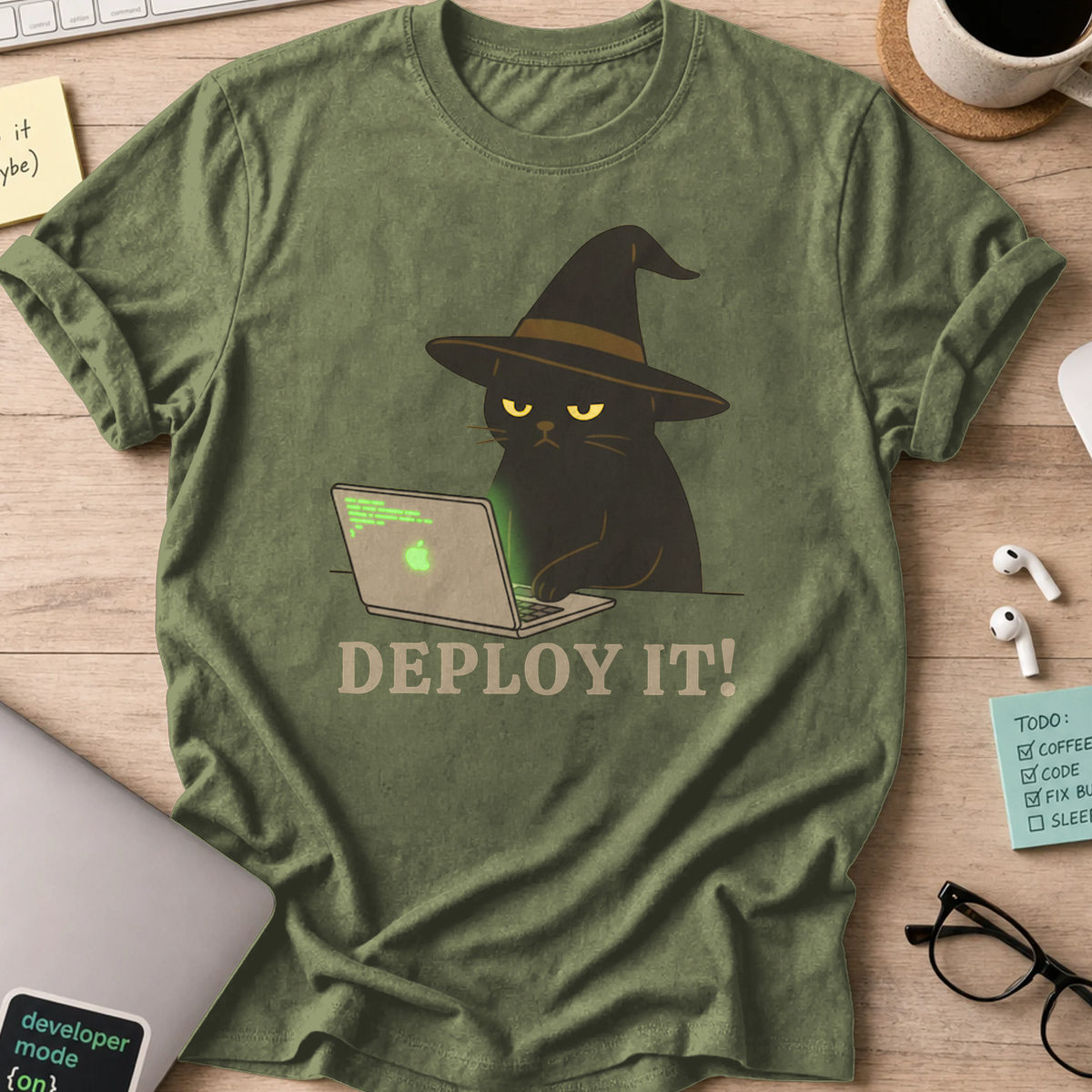 deploy it cat shirt - Military Green