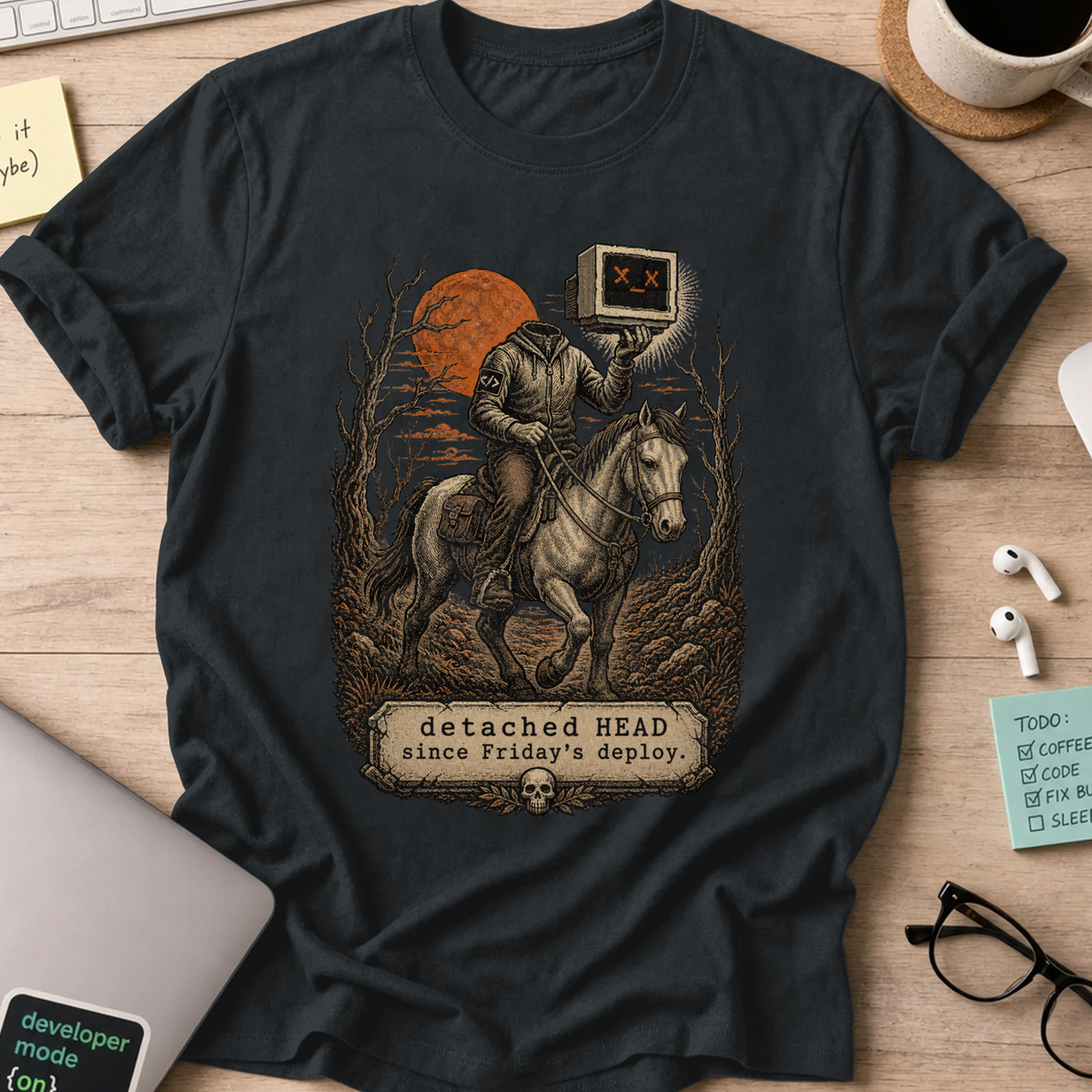 Detached HEAD Since Friday’s Deploy Shirt — Black storefront mockup