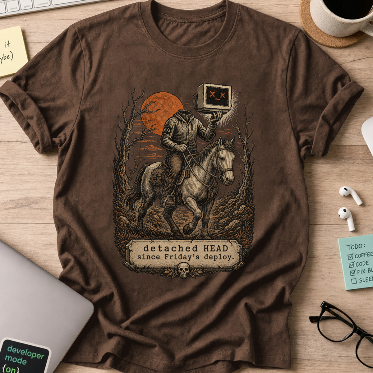 Detached HEAD Since Friday’s Deploy Shirt — Dark Chocolate storefront mockup