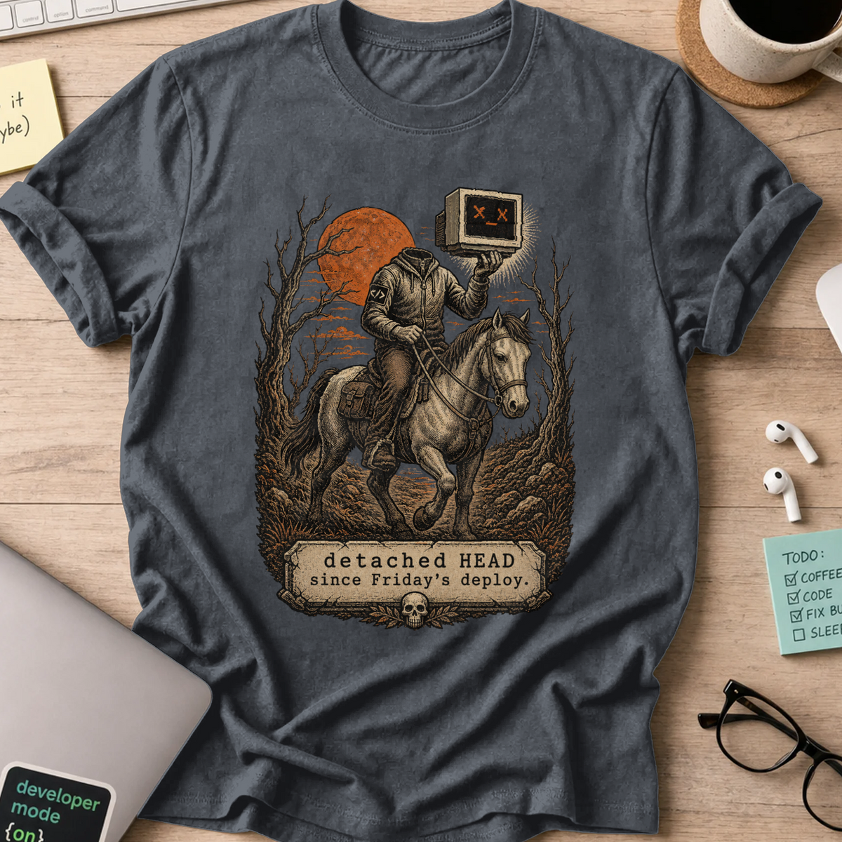Detached HEAD Since Friday’s Deploy Shirt — Dark Heather storefront mockup