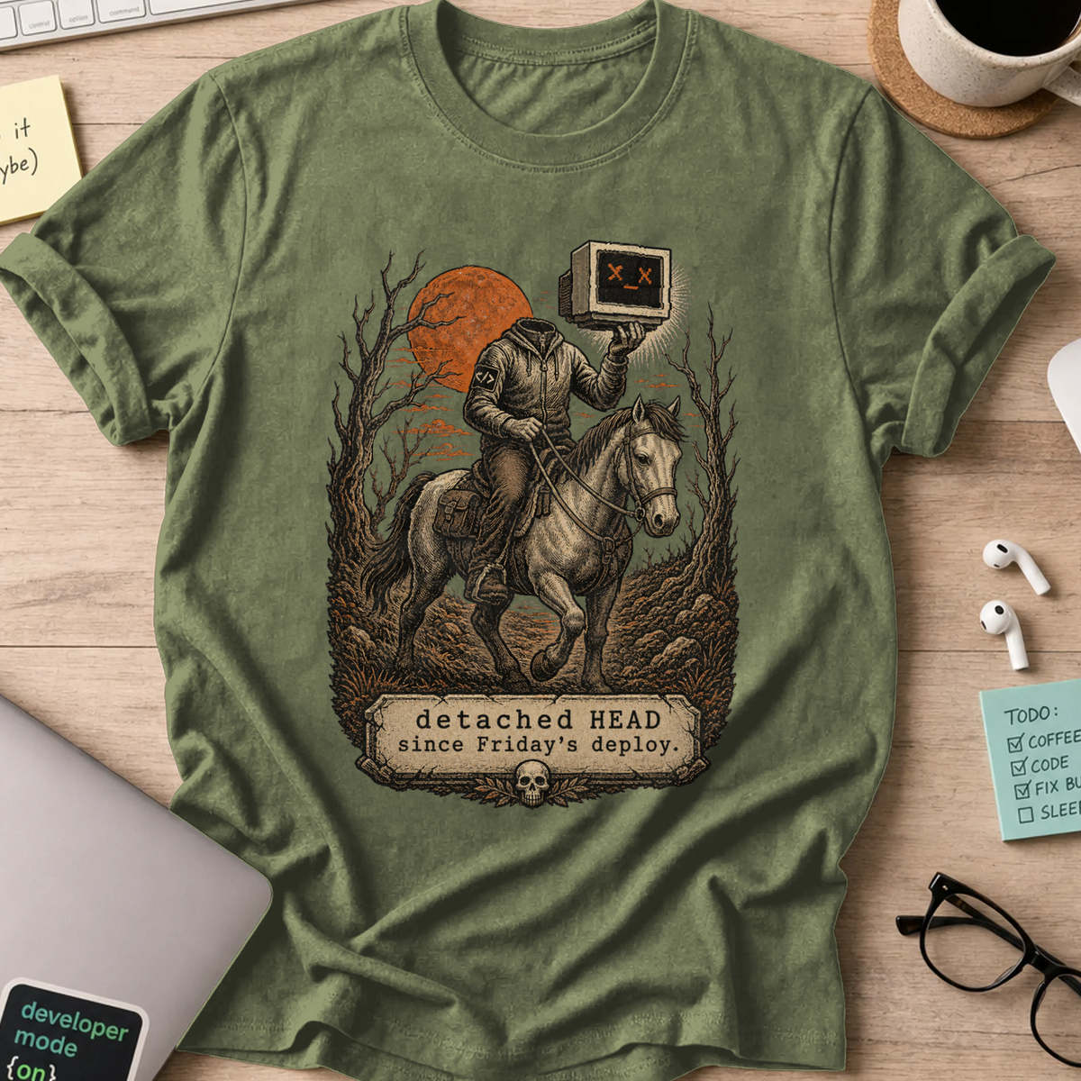 Detached HEAD Since Friday’s Deploy Shirt — Military Green storefront mockup