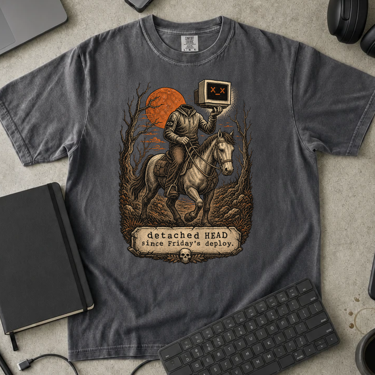 Detached HEAD Since Friday's Deploy Shirt — Pepper Comfort Colors 1717 flat lay