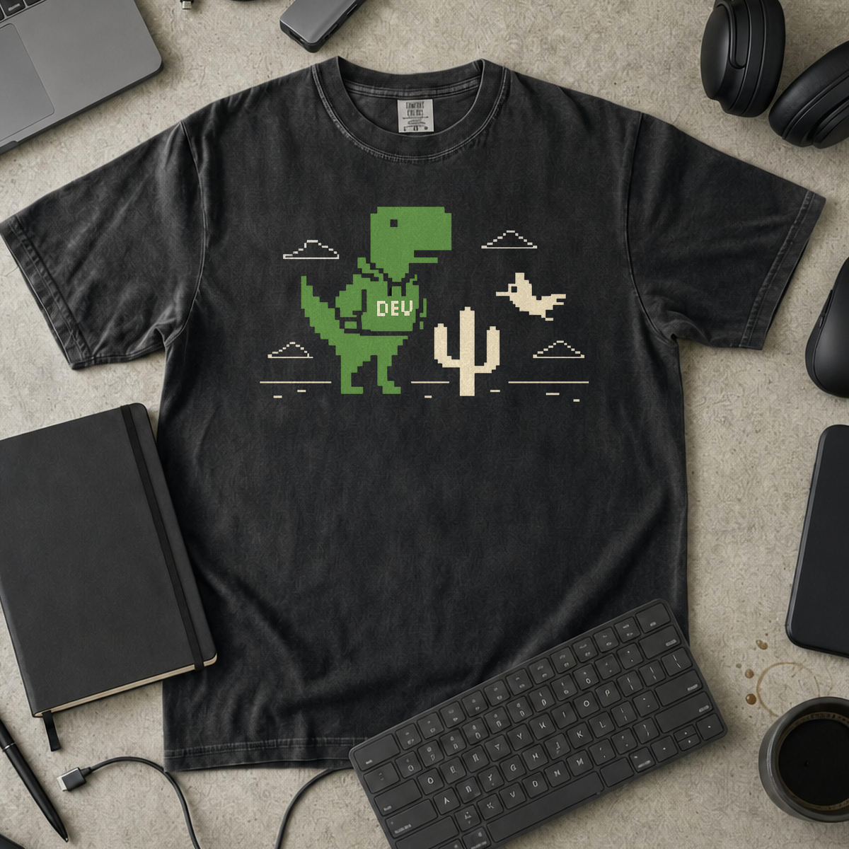 dev dinosaur Premium Shirt — black Premium Shirt mock-up