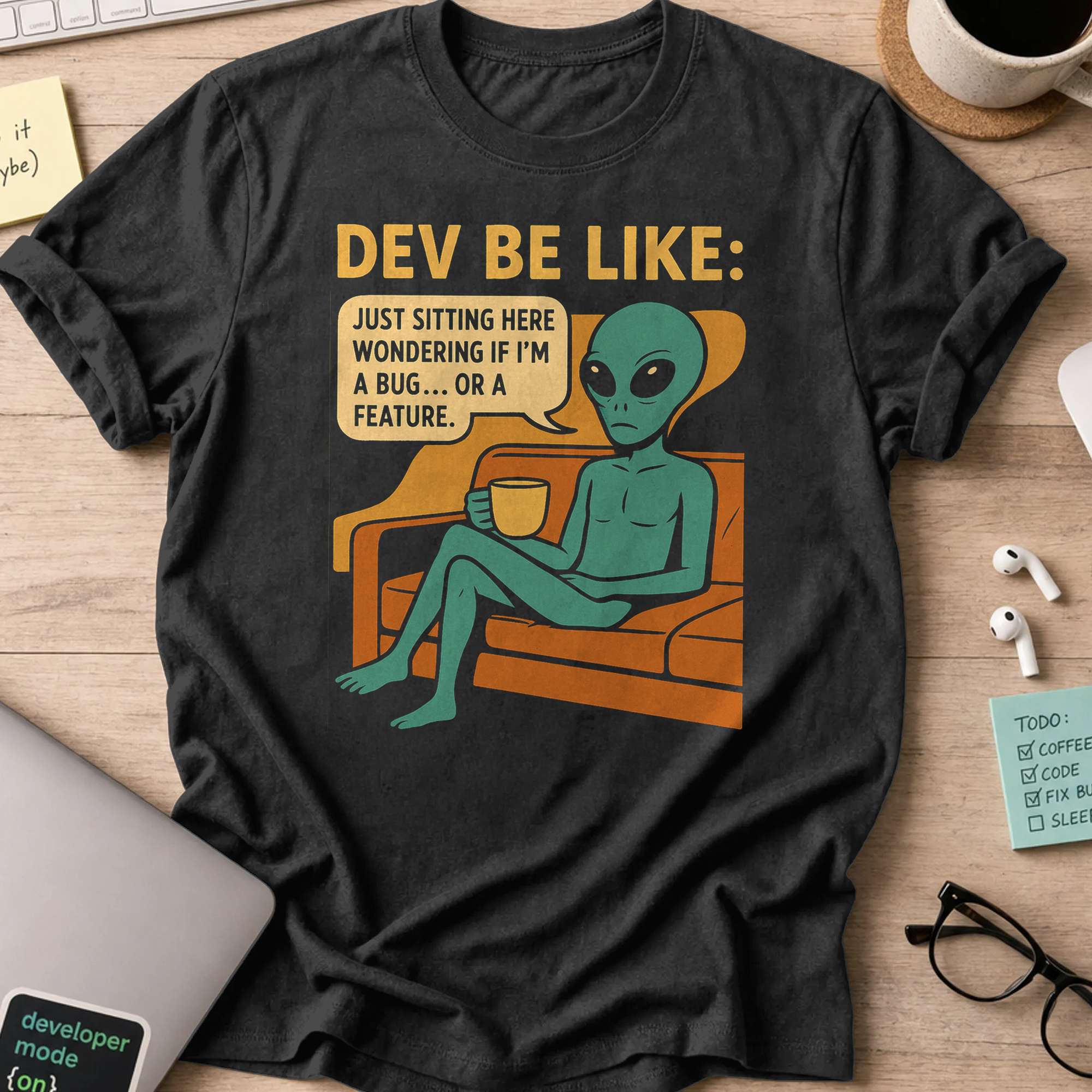 dev be like alien shirt - Black