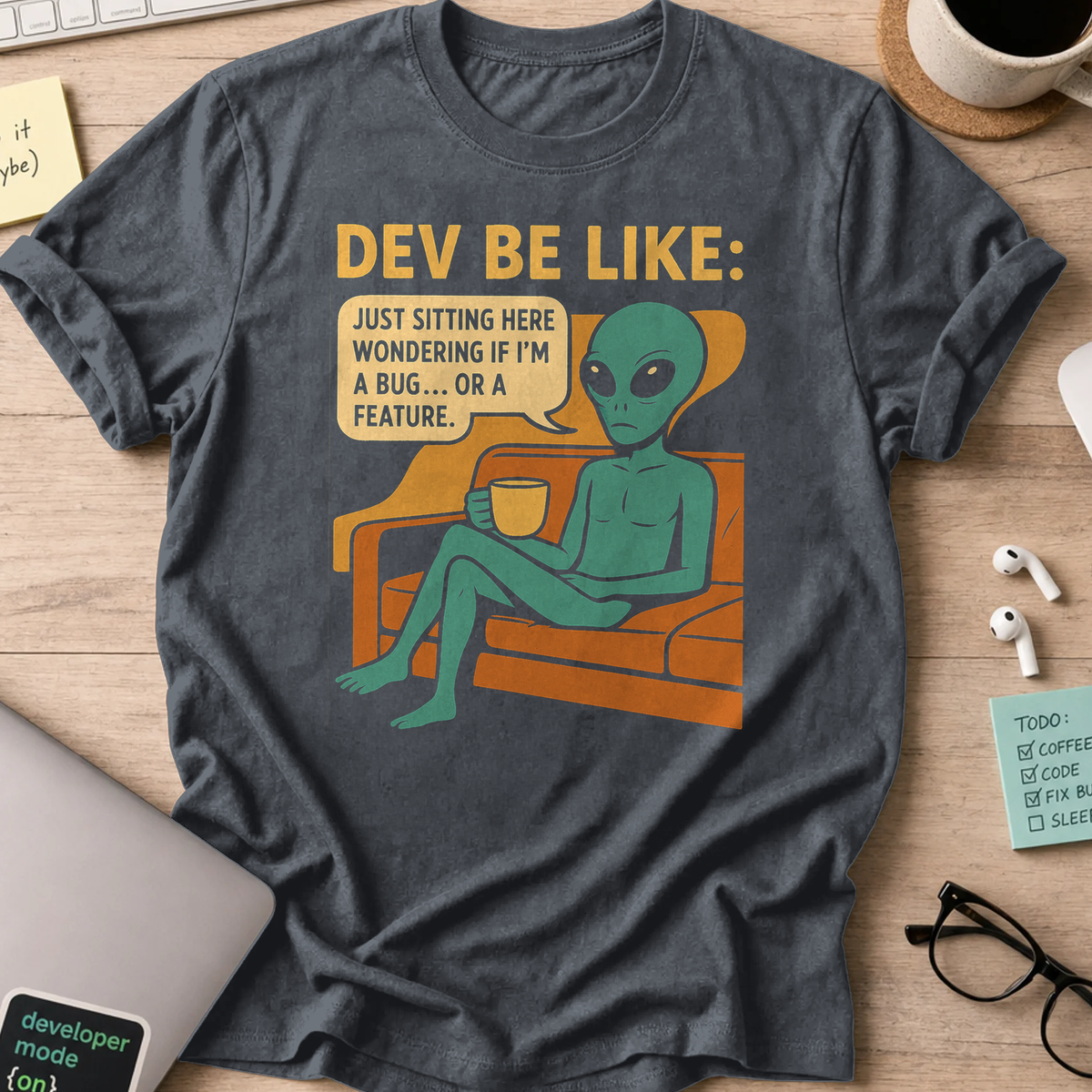 dev be like alien shirt - Dark Heather