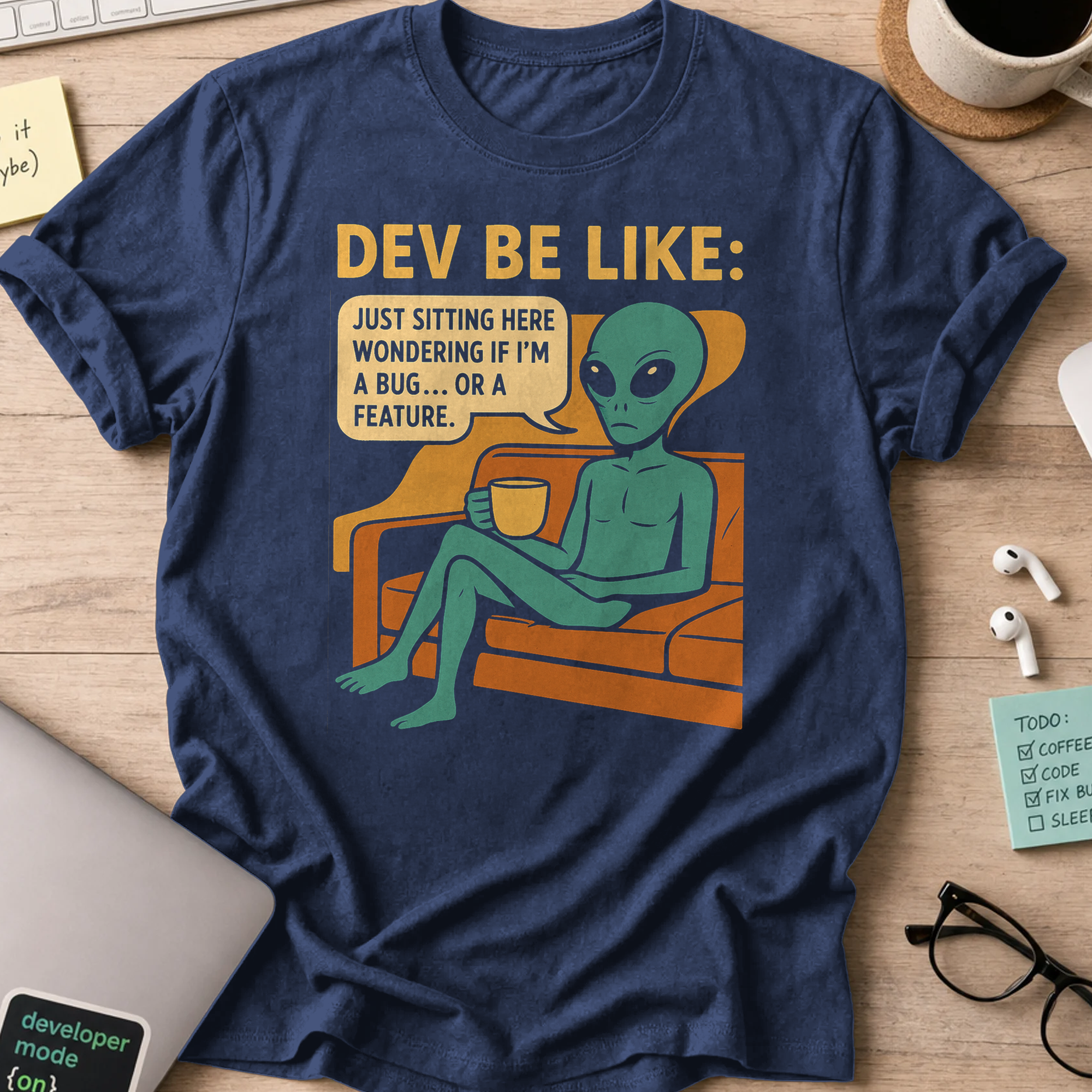 dev be like alien shirt - Navy
