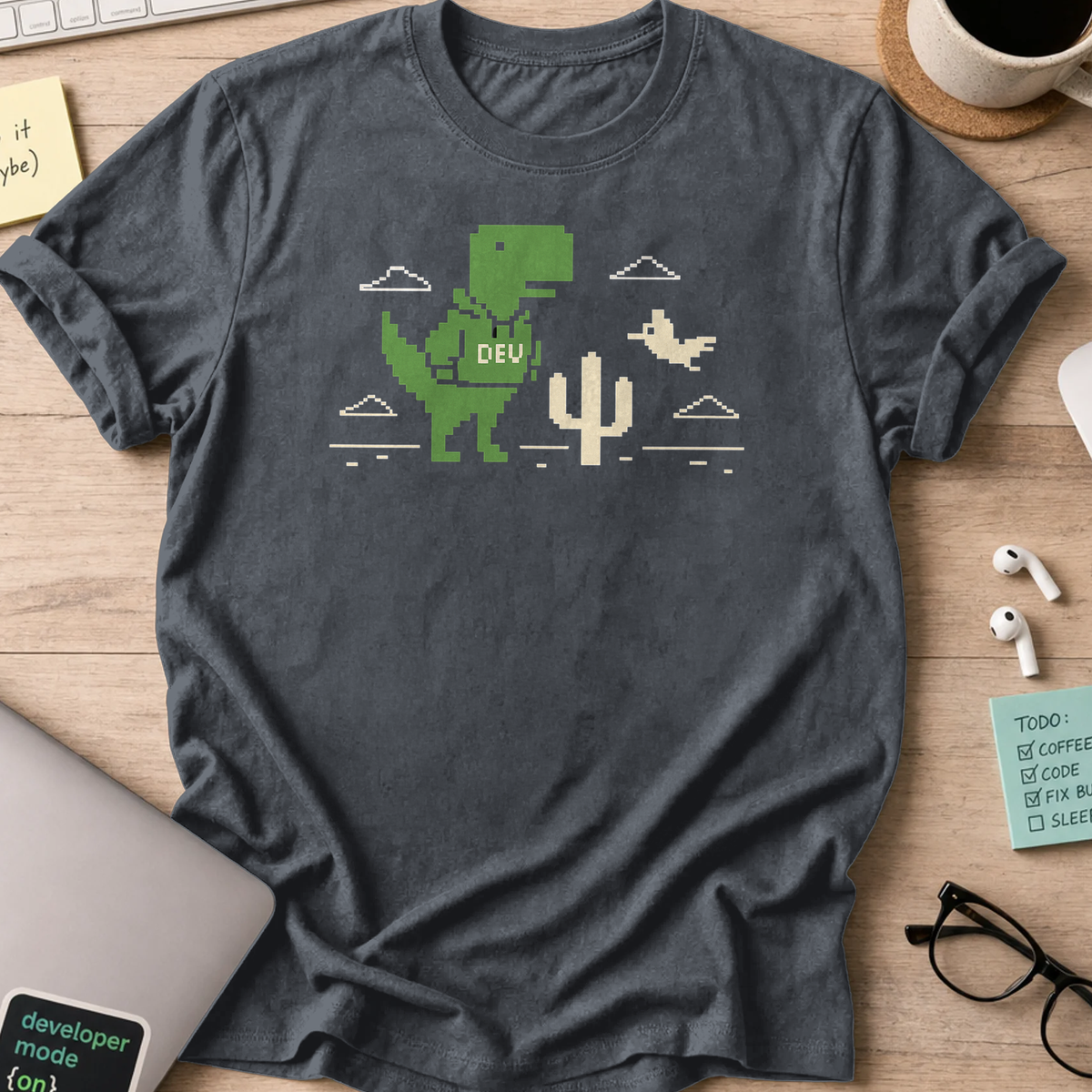 dev dinosaur shirt - Dark Heather