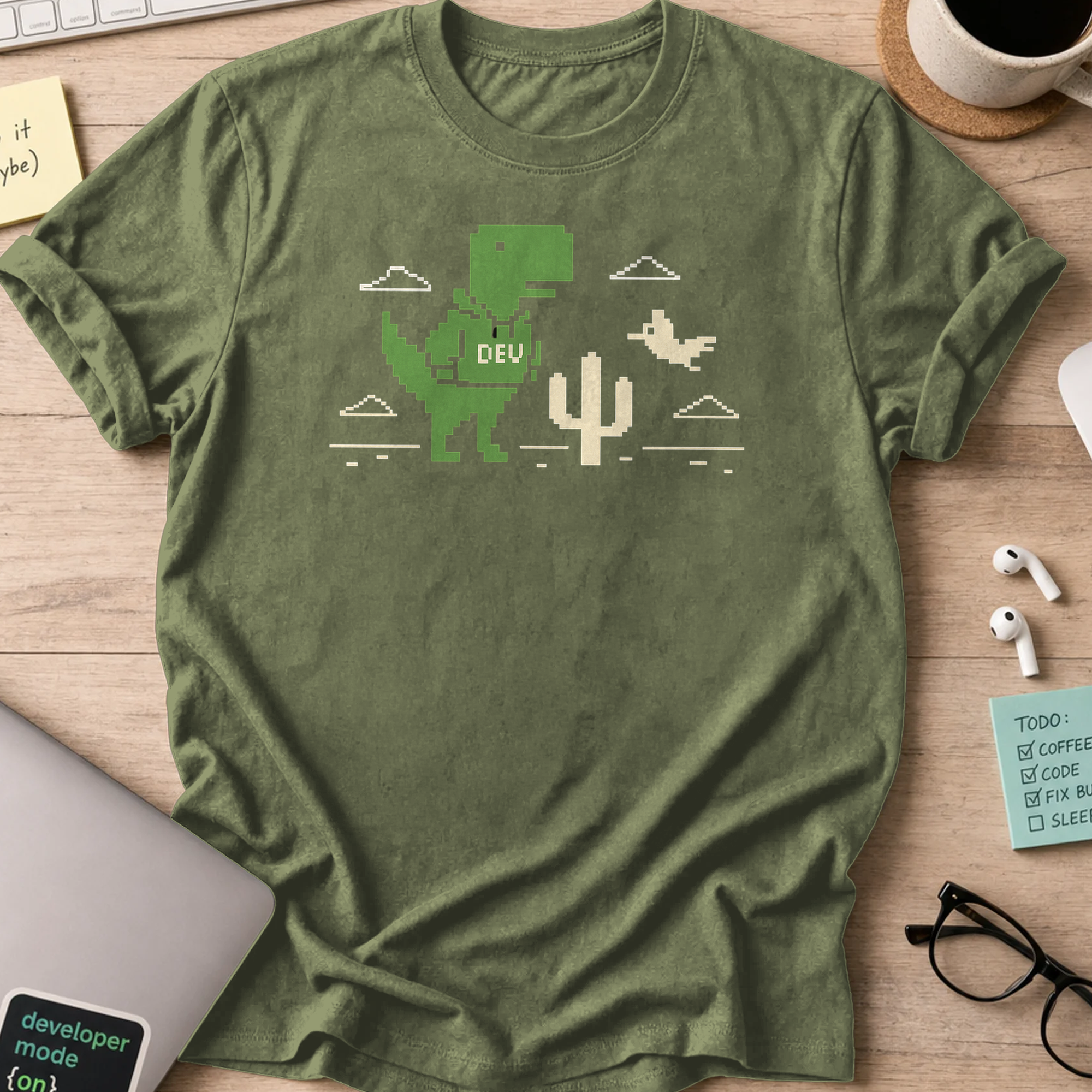 dev dinosaur shirt - Military Green