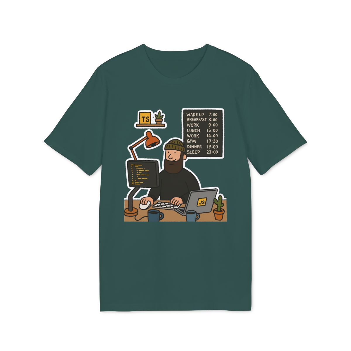 Developer Daily Schedule Shirt — Glazed Green — EU Creator 2.0 front mockup